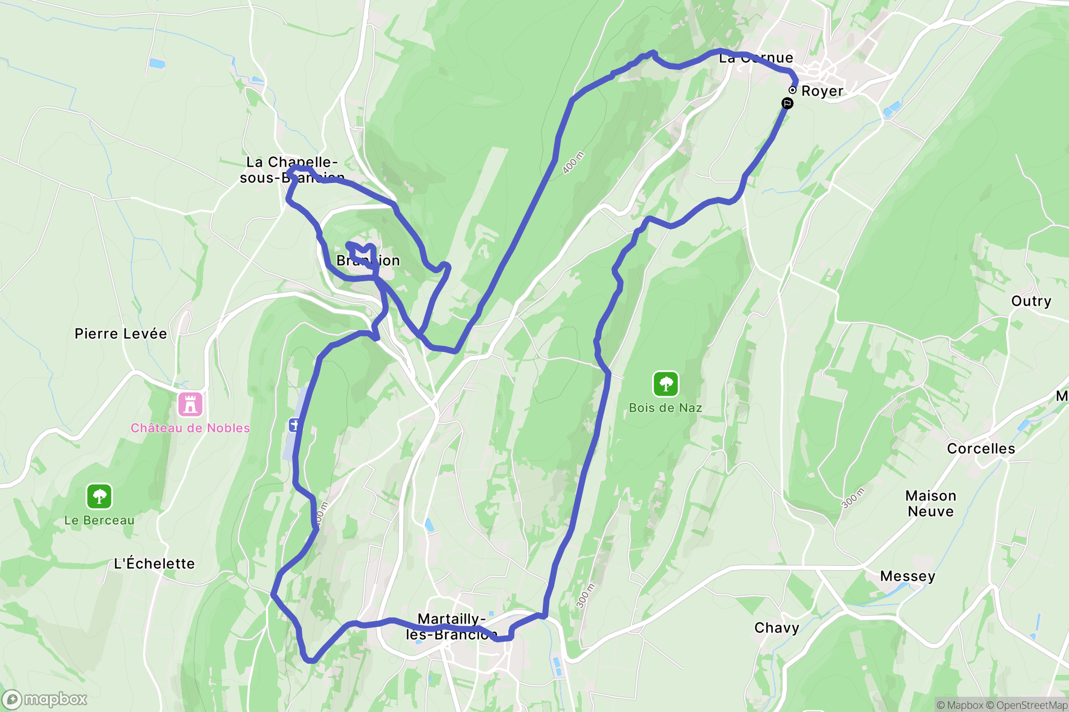 Royer : carte du parcours de randonnée - France