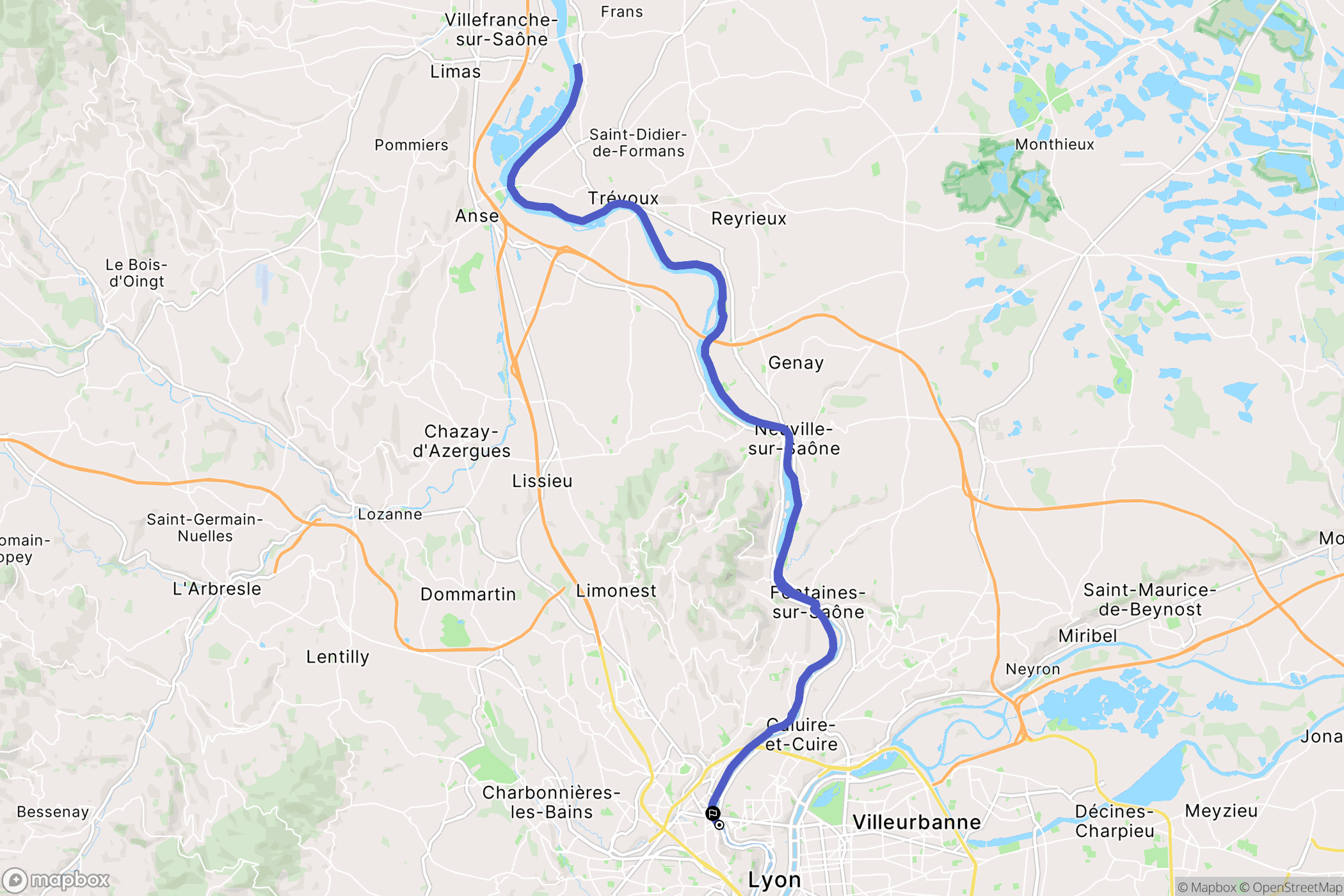 Lyon : carte du parcours de randonnée - France