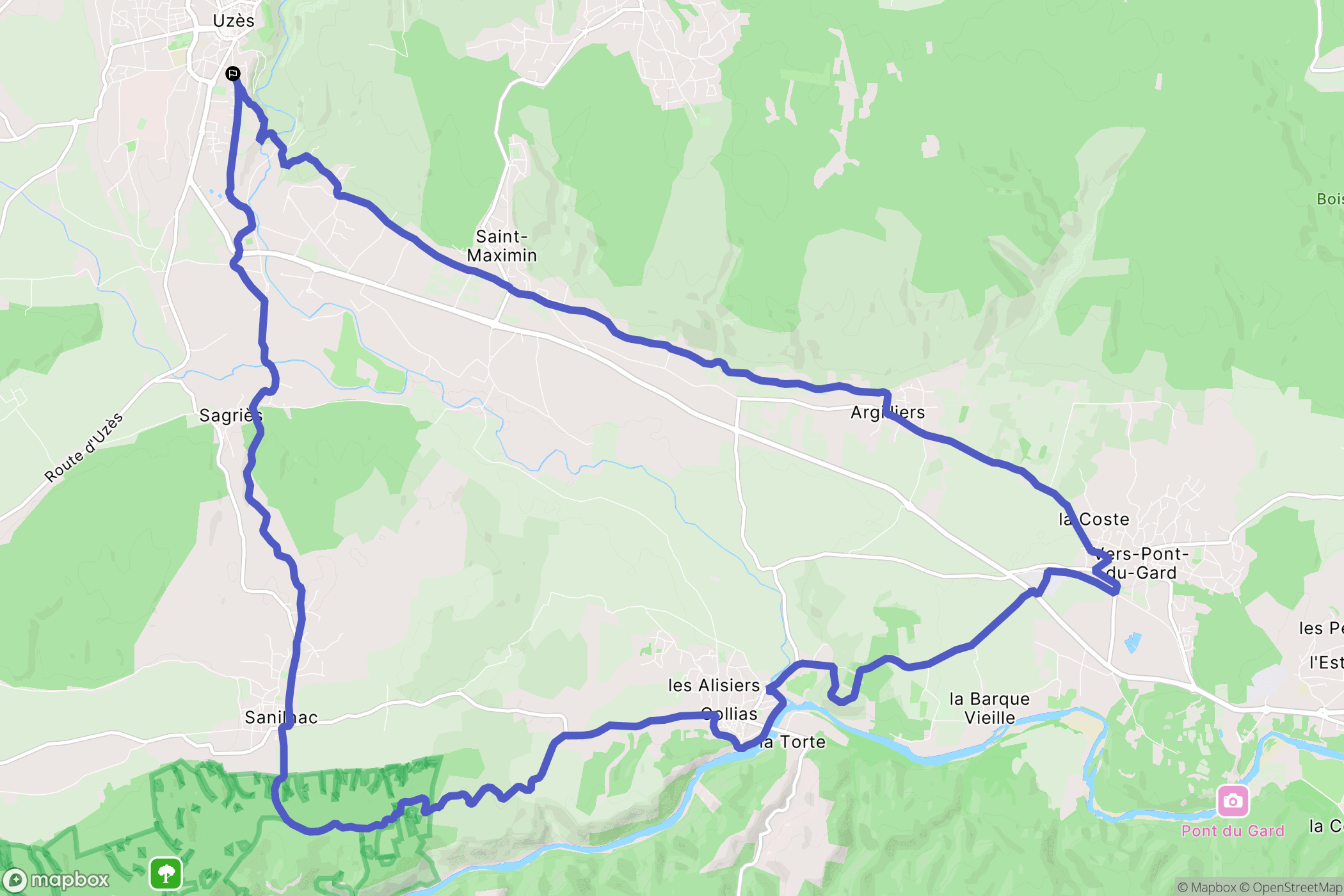 Uzès : carte du parcours de randonnée - France
