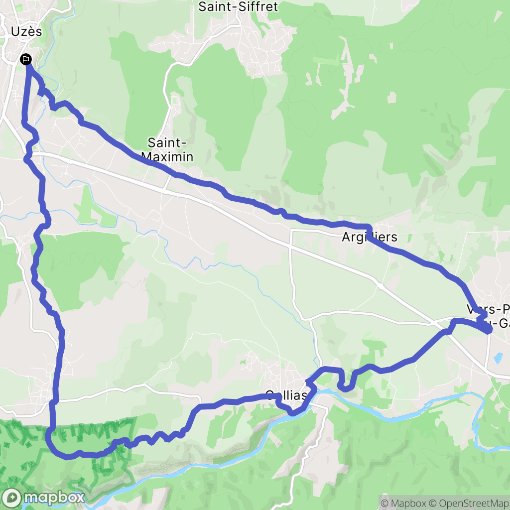 Uzès : carte du parcours de randonnée - France