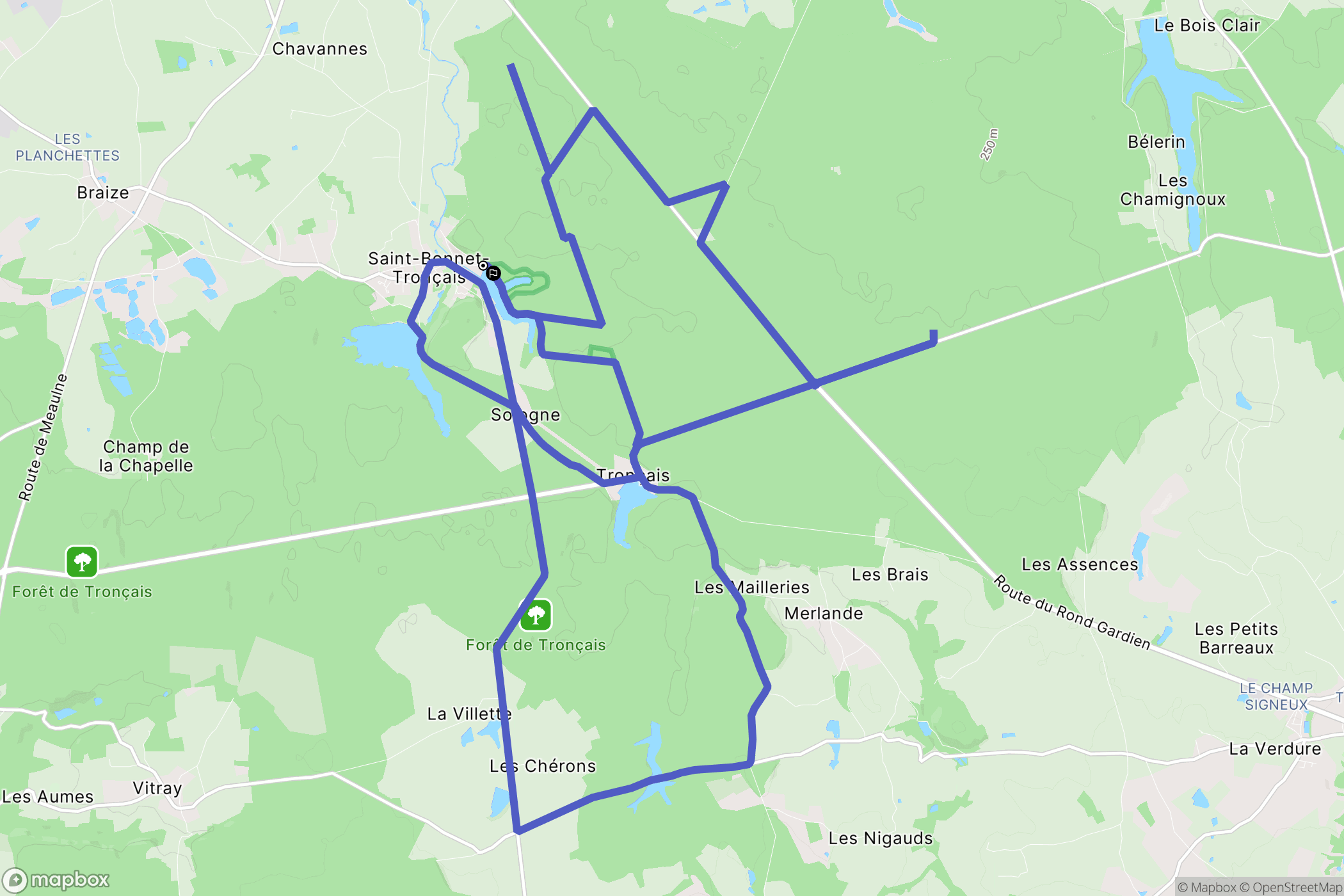 Saint-Bonnet-Tronçais : carte du parcours de randonnée - France