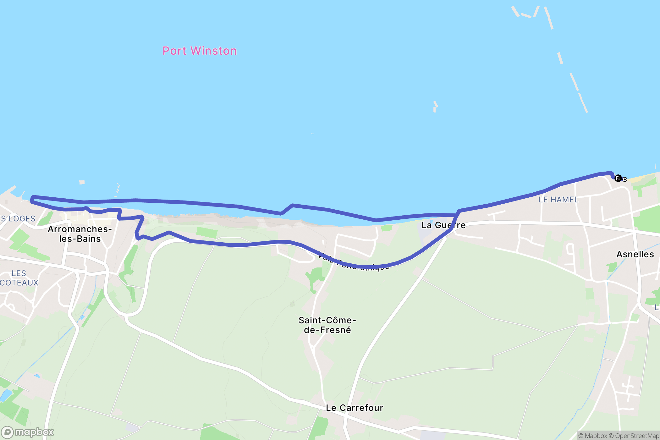 Asnelles : carte du parcours de randonnée - France