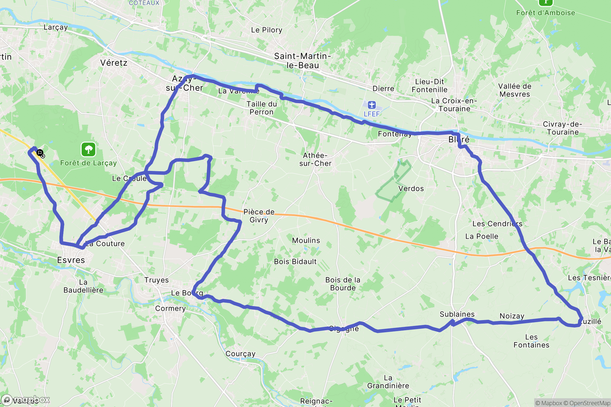 Esvres-sur-Indre : carte du parcours de randonnée - France