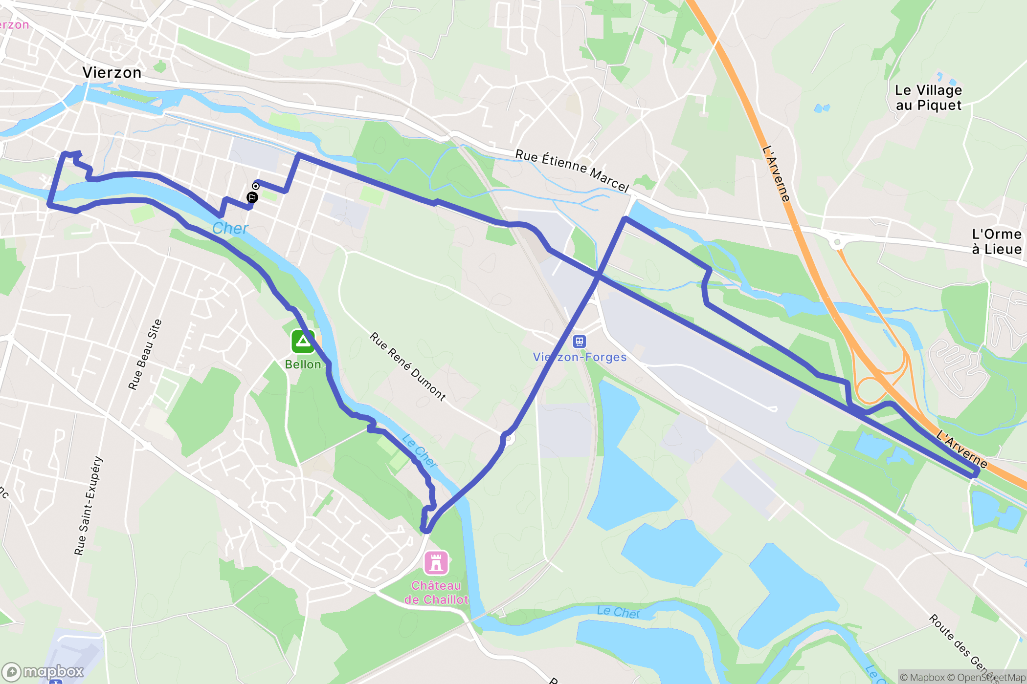 Vierzon : carte du parcours de randonnée - France