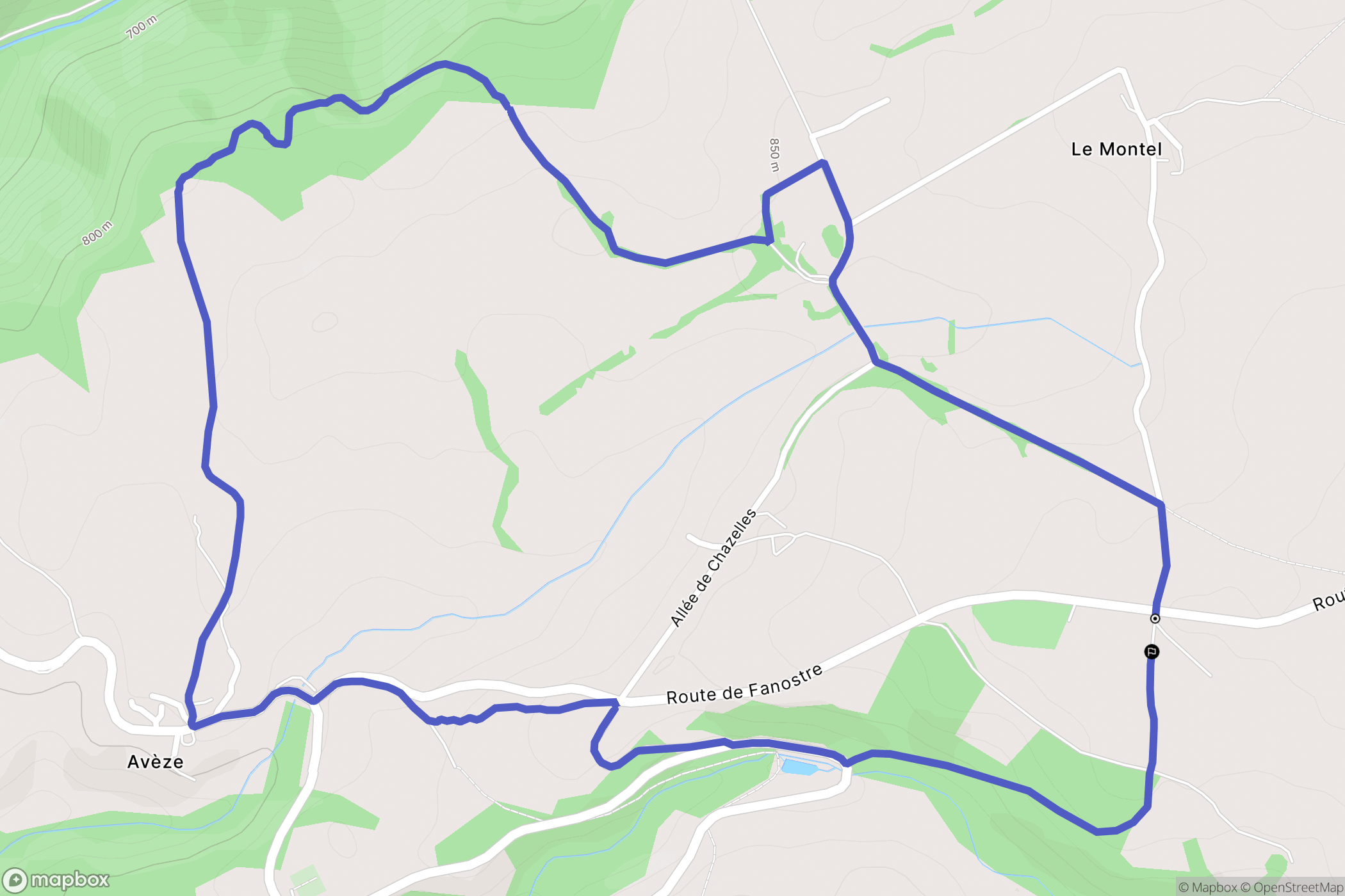 Avèze : carte du parcours de randonnée - France