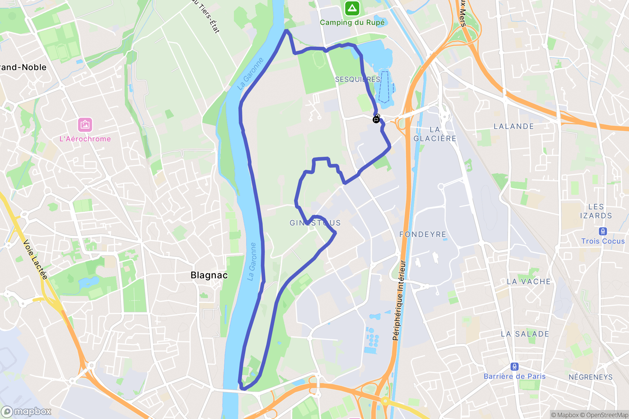Toulouse : carte du parcours de randonnée - France