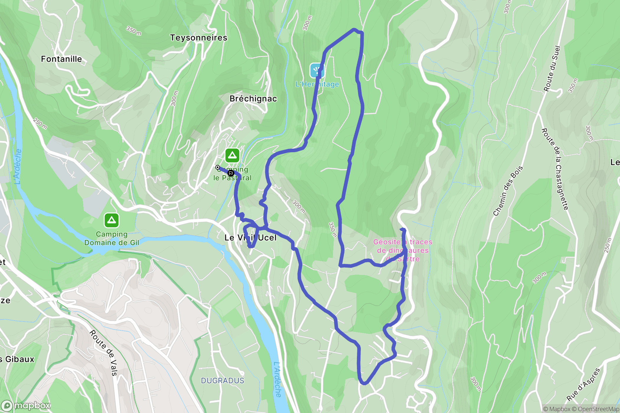 Ucel : carte du parcours de randonnée - France