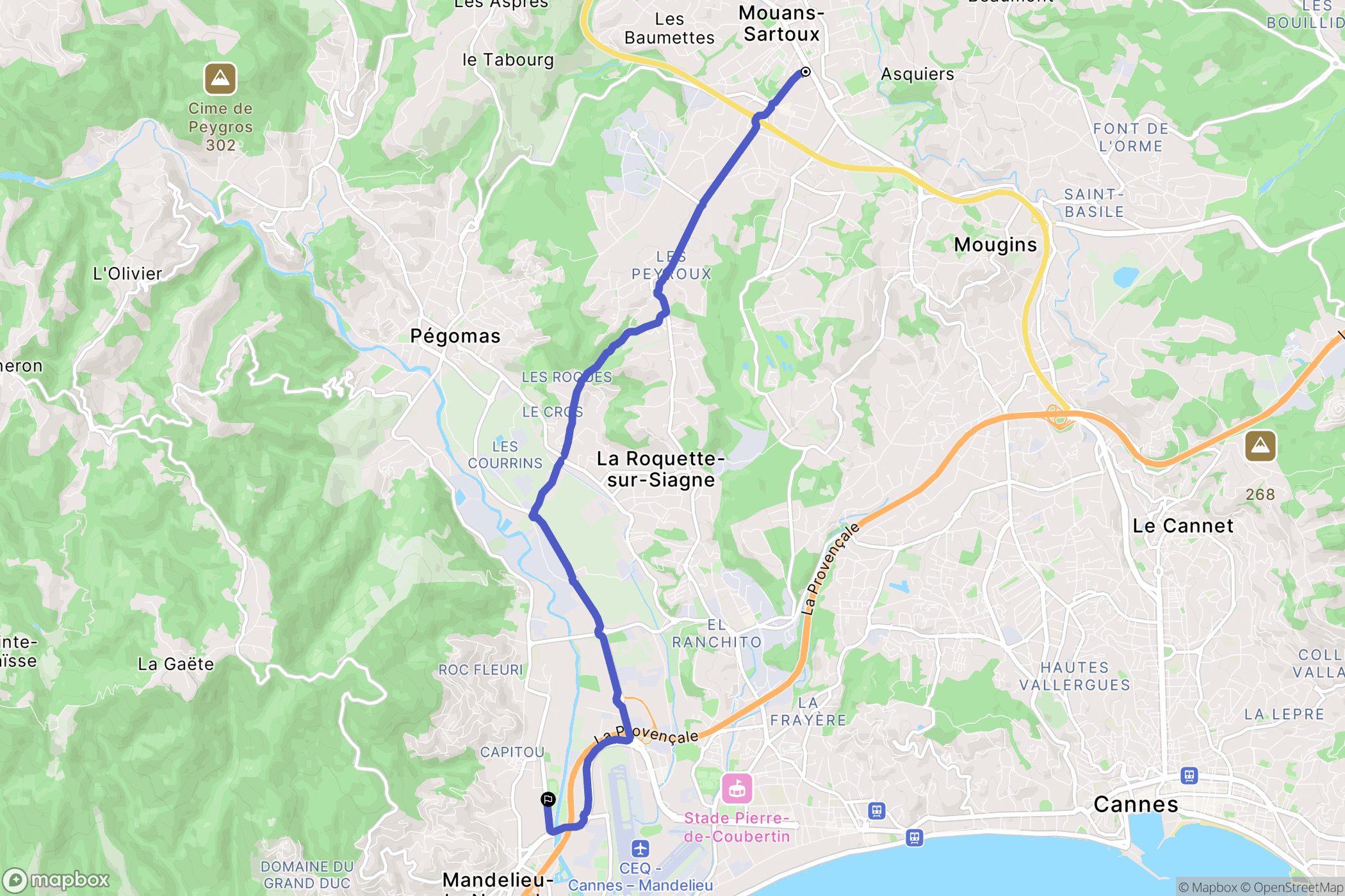 Mougins : carte du parcours de randonnée - France