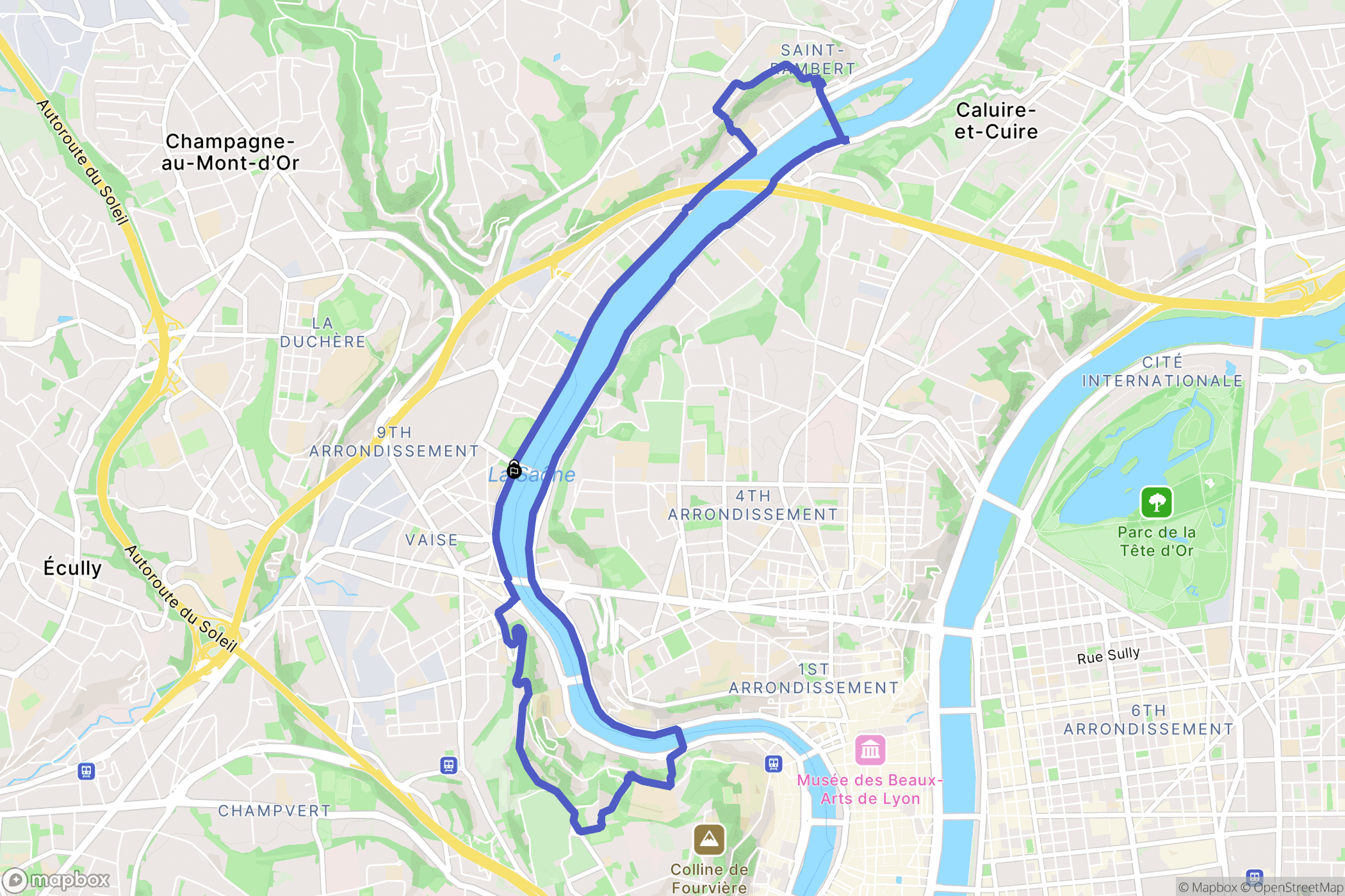 Lyon : carte du parcours de randonnée - France