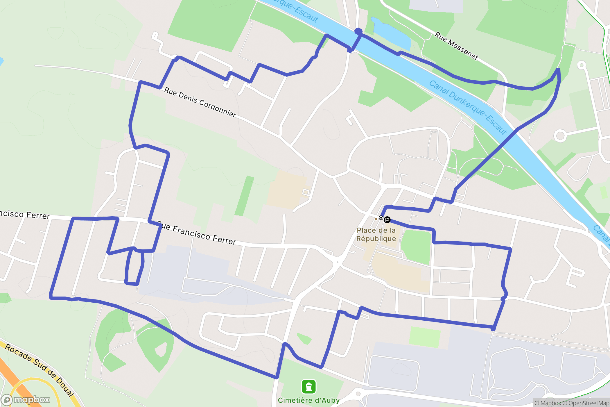 Auby : carte du parcours de randonnée - France