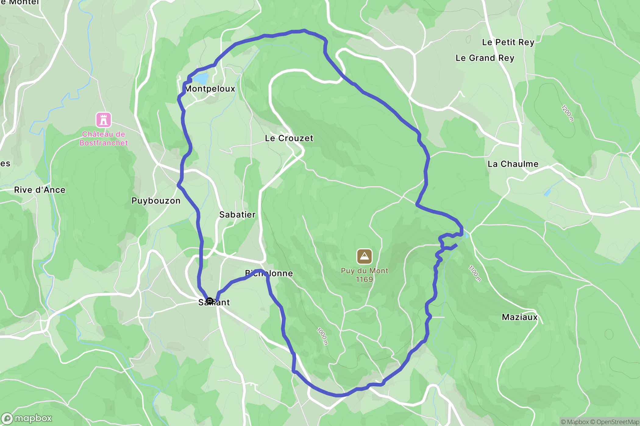 Saillant : carte du parcours de randonnée - France