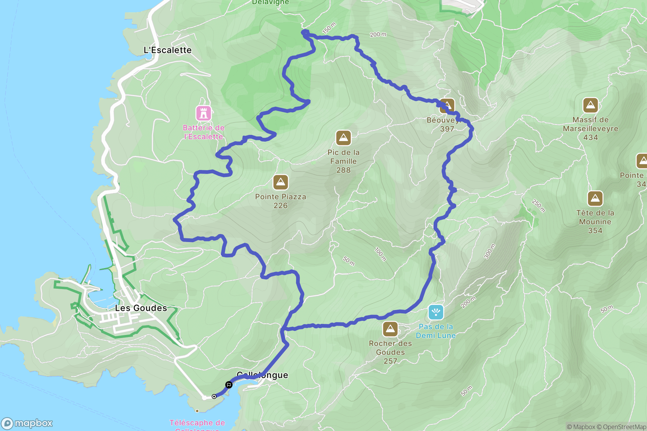 Marseille : carte du parcours de randonnée - France