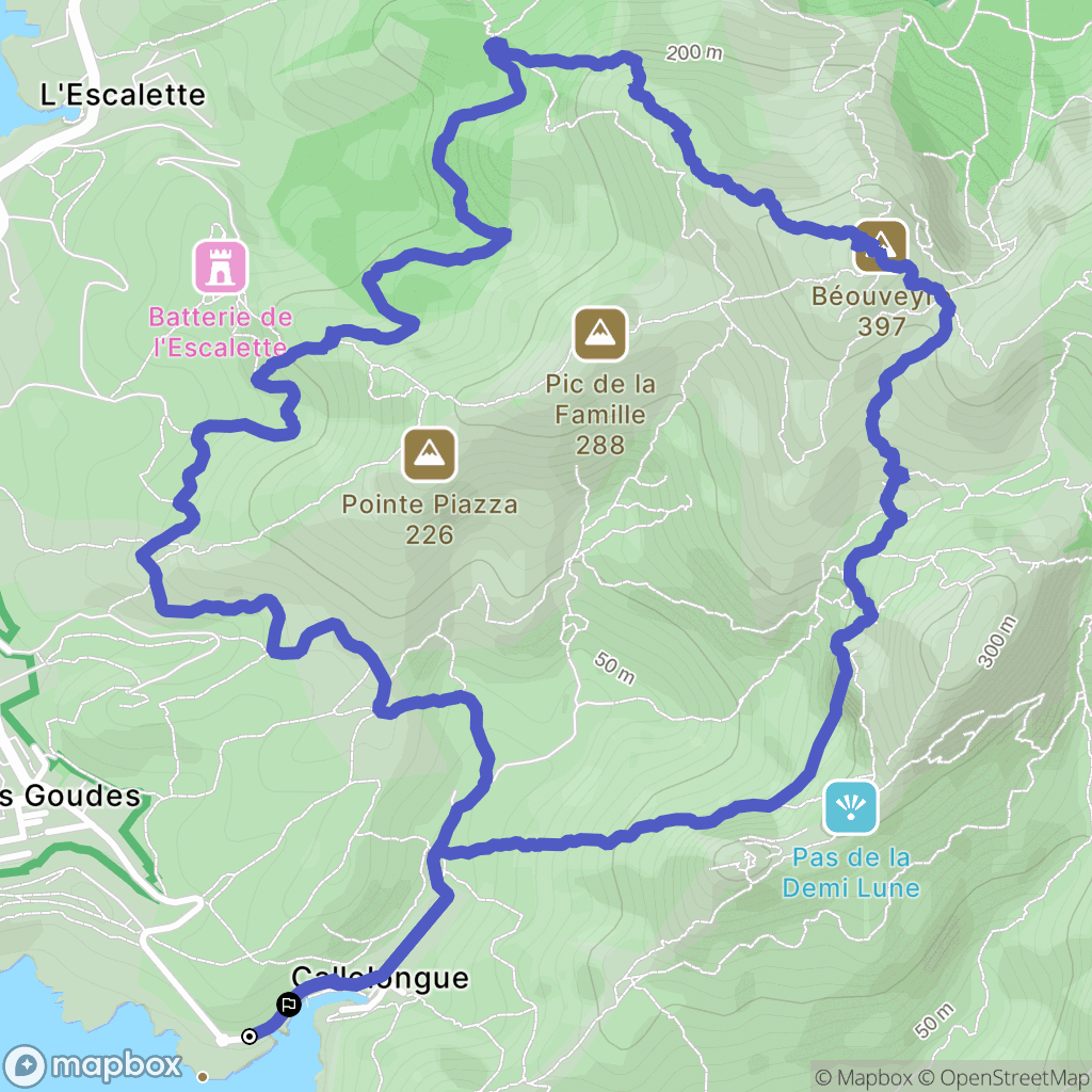 Marseille : carte du parcours de randonnée - France