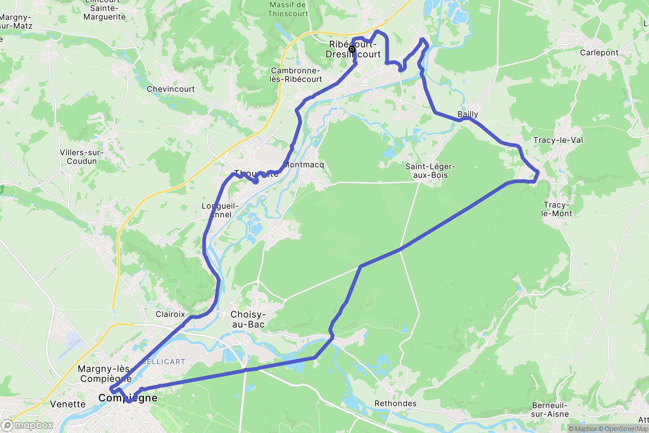 Ribecourt : carte du parcours de randonnée - France
