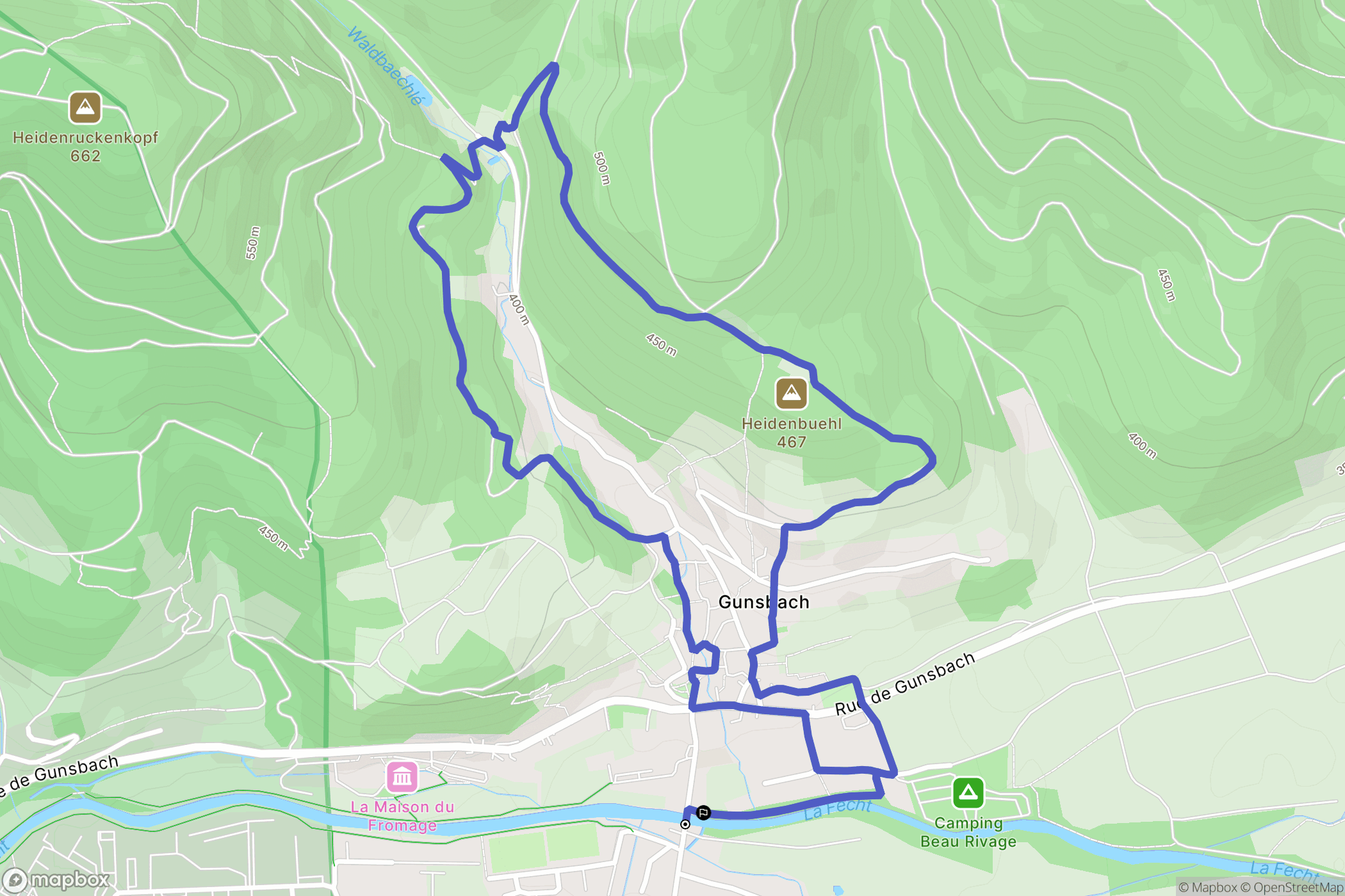 Gunsbach : carte du parcours de randonnée - France
