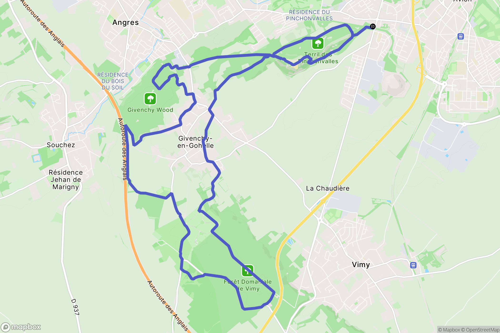 Avion : carte du parcours de randonnée - France