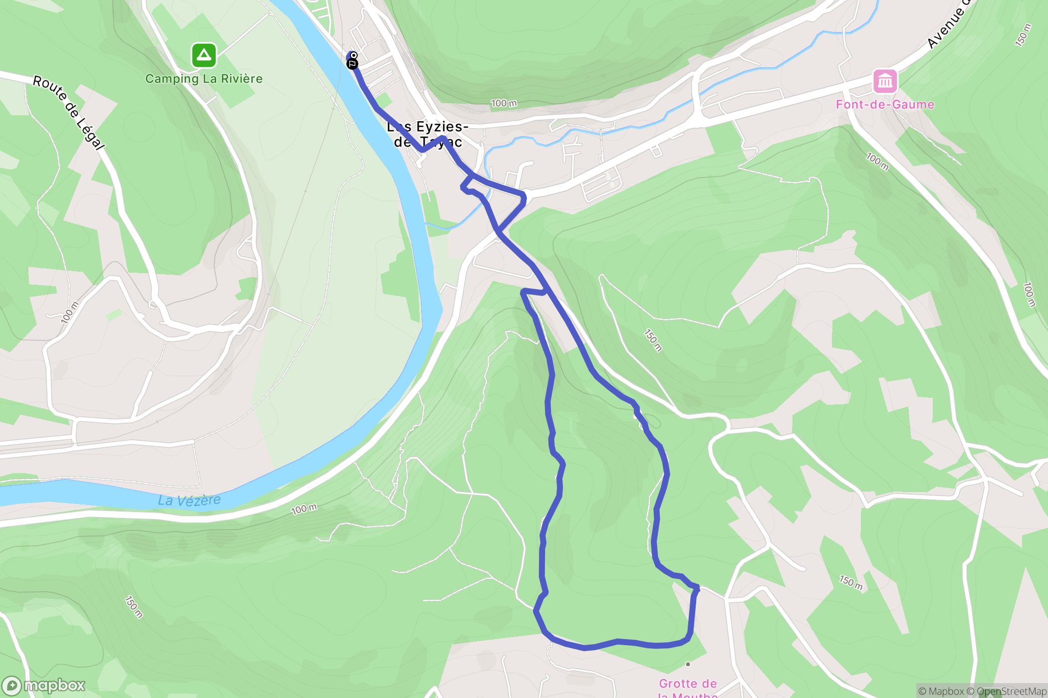 Les Eyzies : carte du parcours de randonnée - France