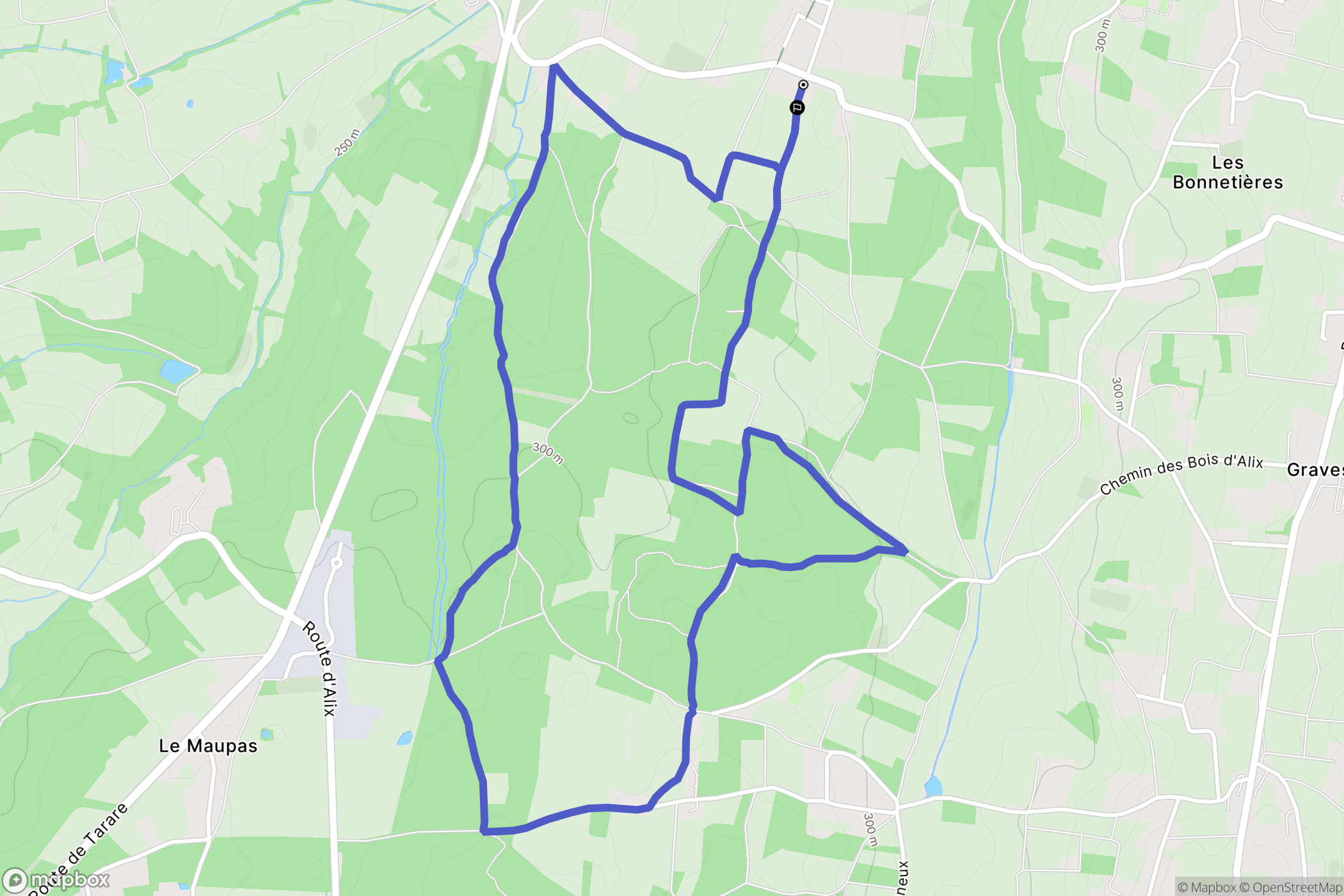 Pommiers : carte du parcours de randonnée - France