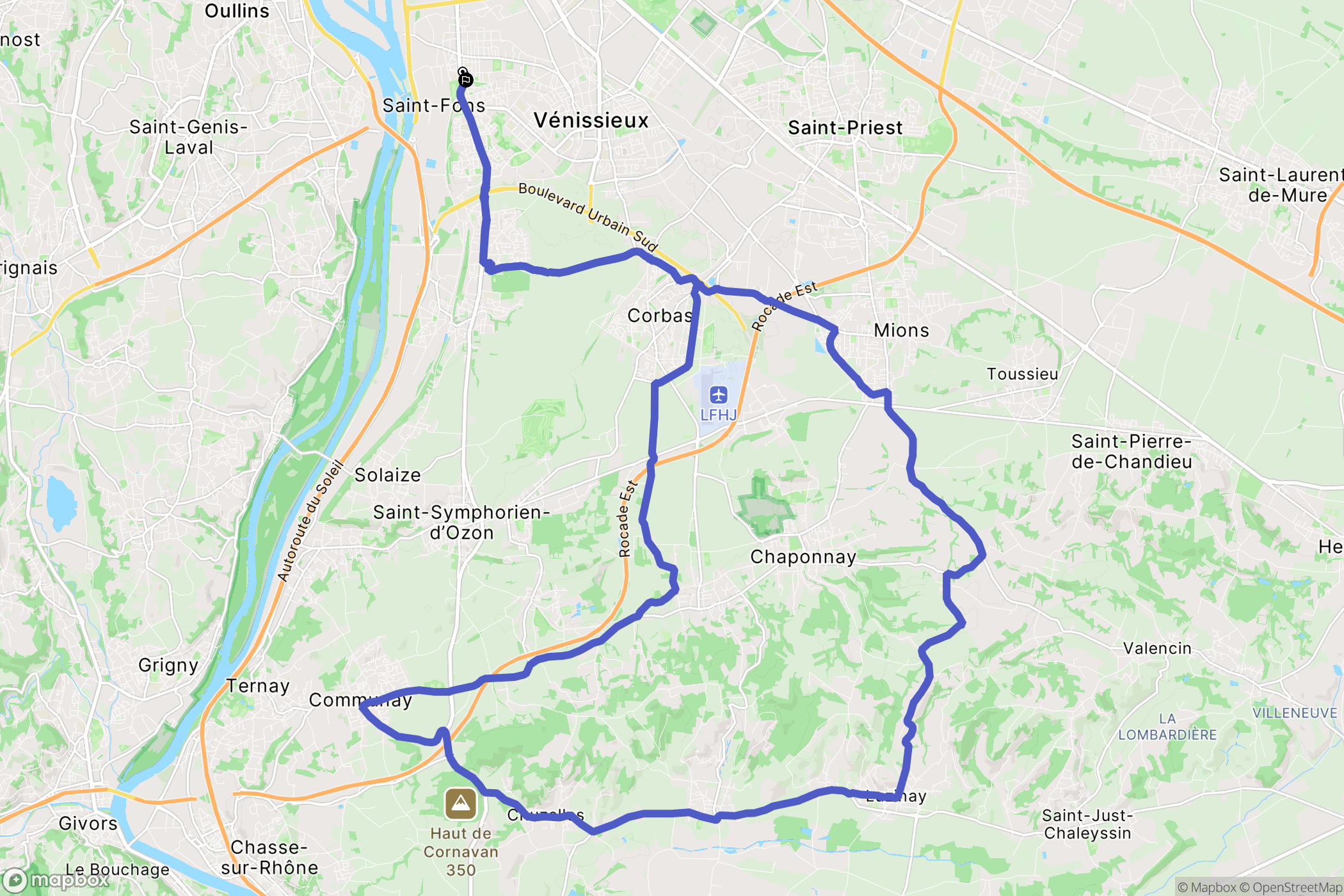 Saint-Fons : carte du parcours de randonnée - France