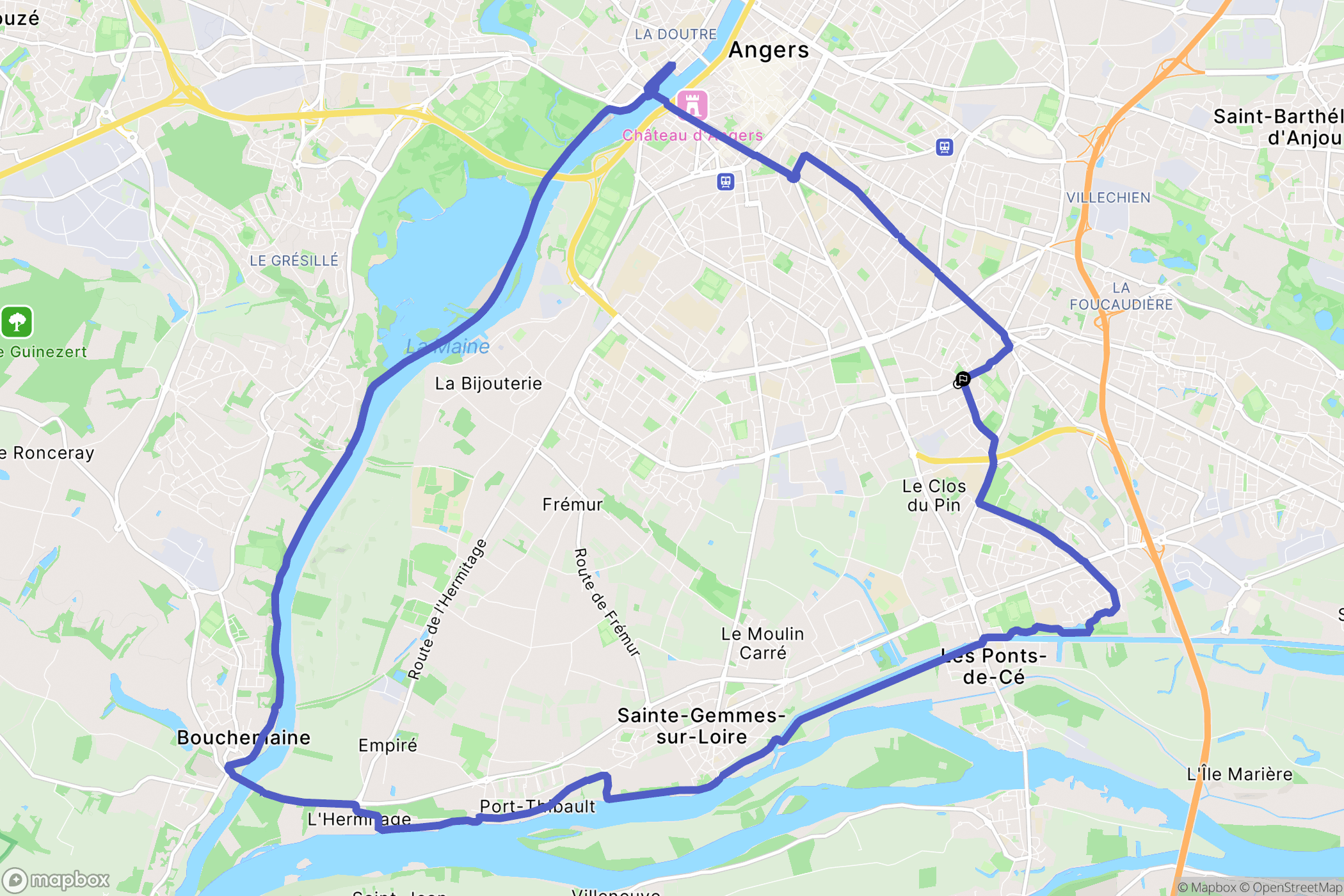 Angers : carte du parcours de randonnée - France