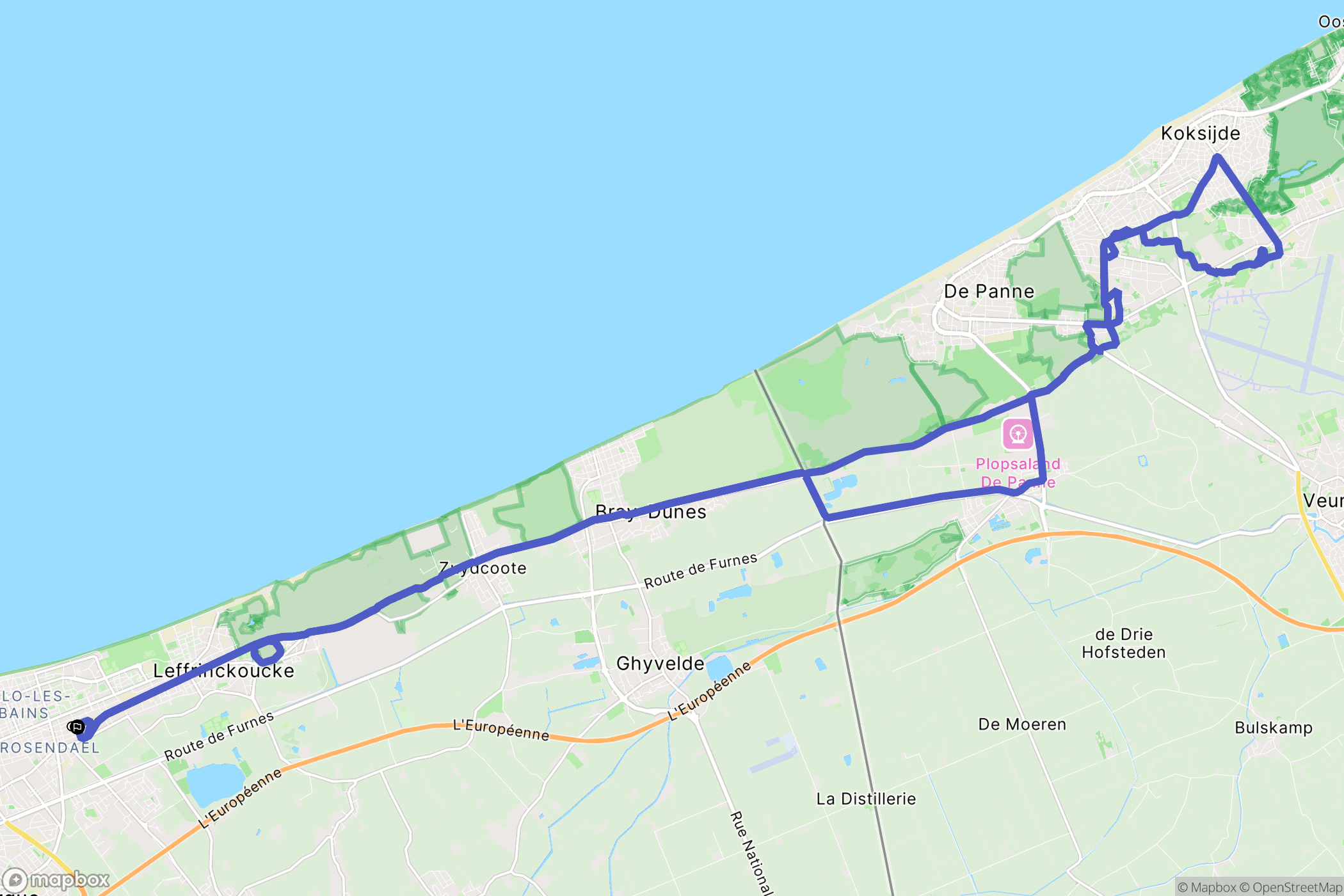 Dunkerque : carte du parcours de randonnée - France