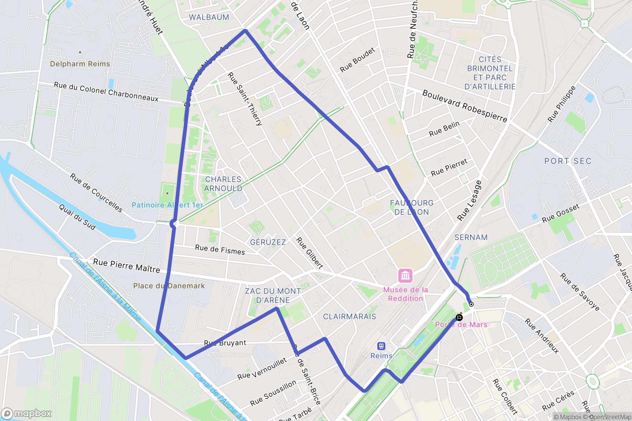 Reims : carte du parcours de randonnée - France
