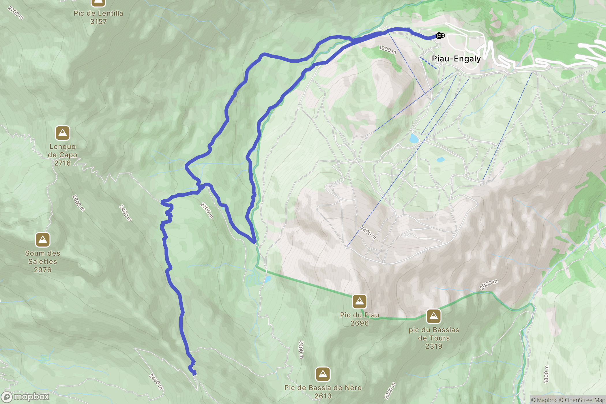 Aragnouet : carte du parcours de randonnée - France