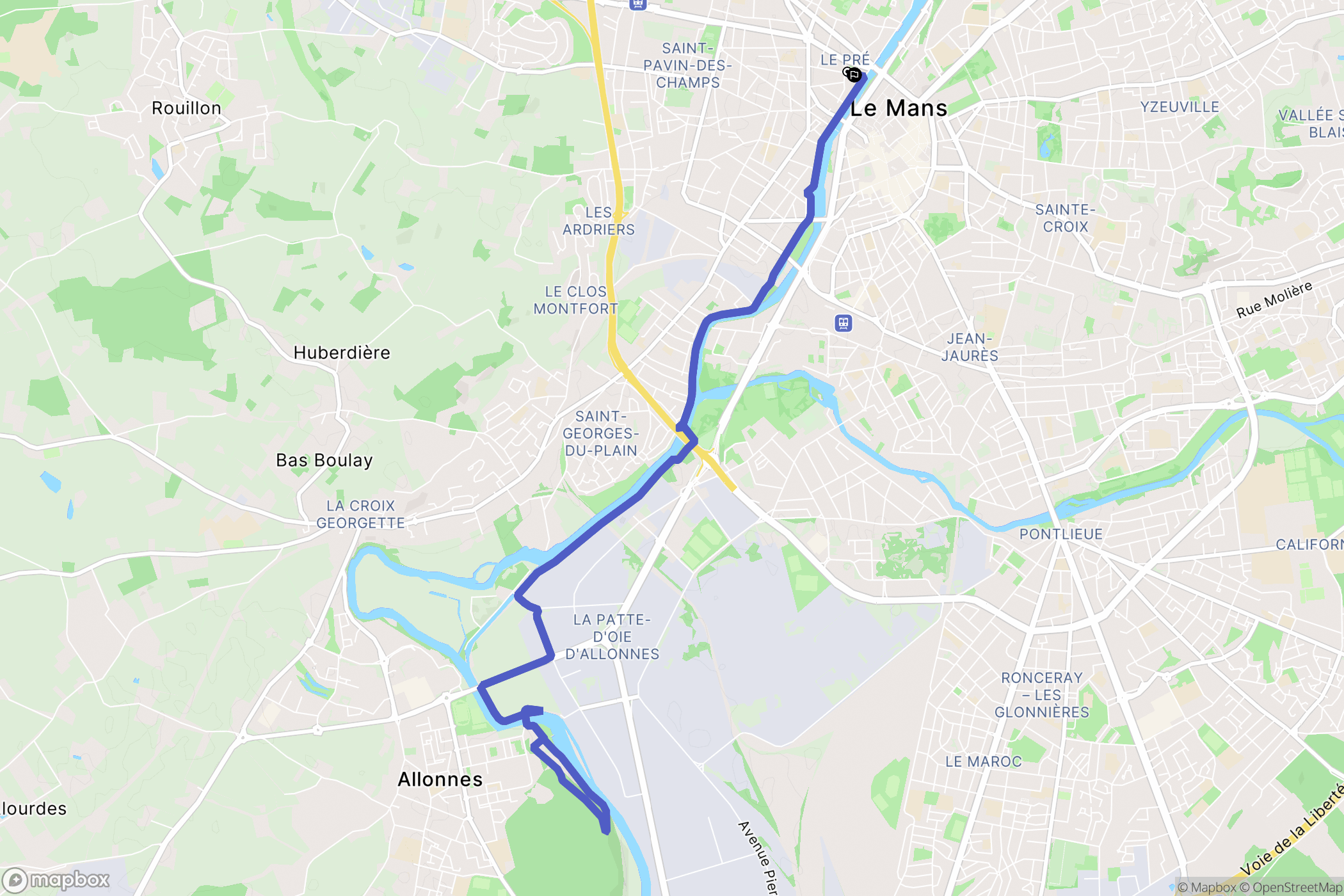 Le Mans : carte du parcours de randonnée - France