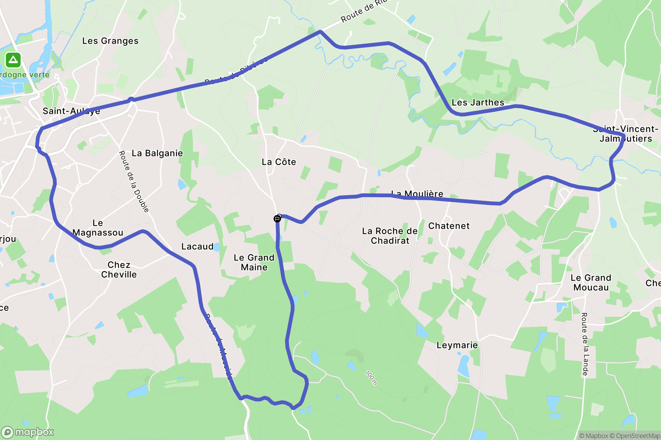 Saint-Aulaye-Puymangou : carte du parcours de randonnée - France
