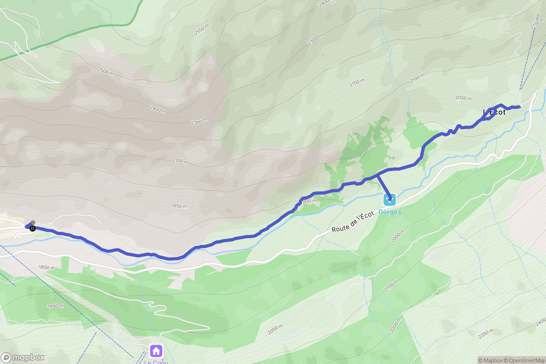 Bonneval-sur-Arc : carte du parcours de randonnée - France