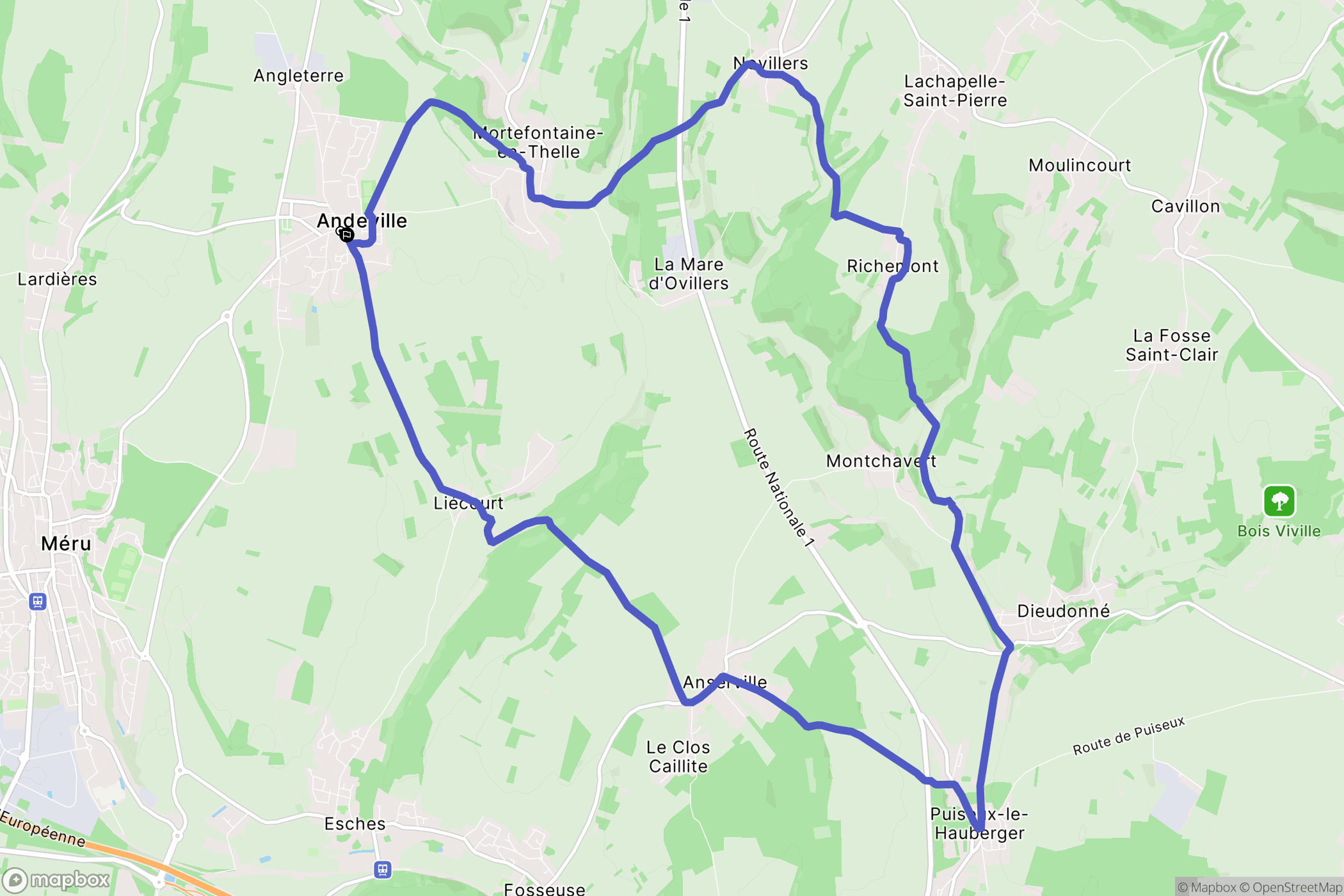Andeville : carte du parcours de randonnée - France