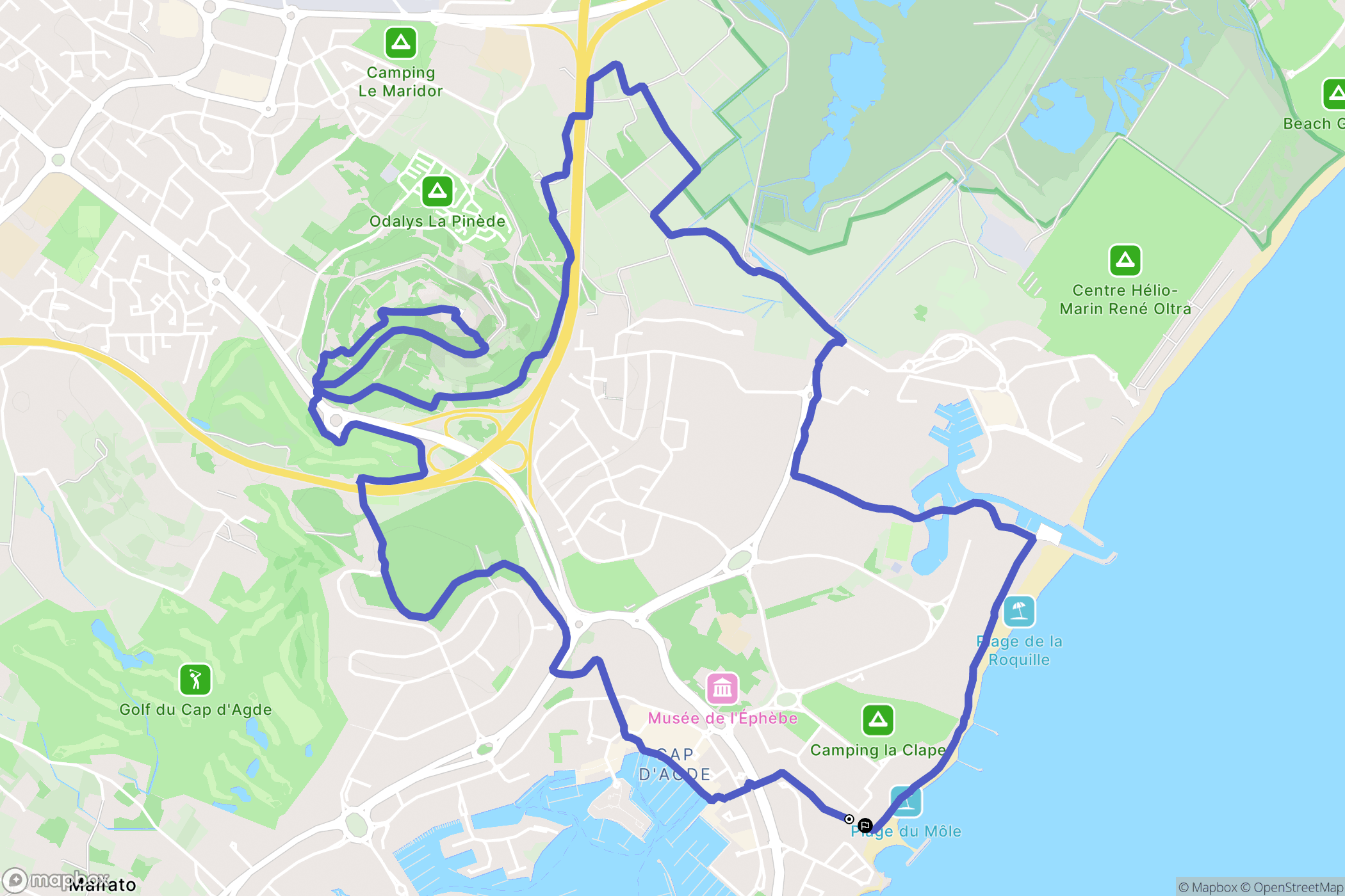 Agde : carte du parcours de randonnée - France