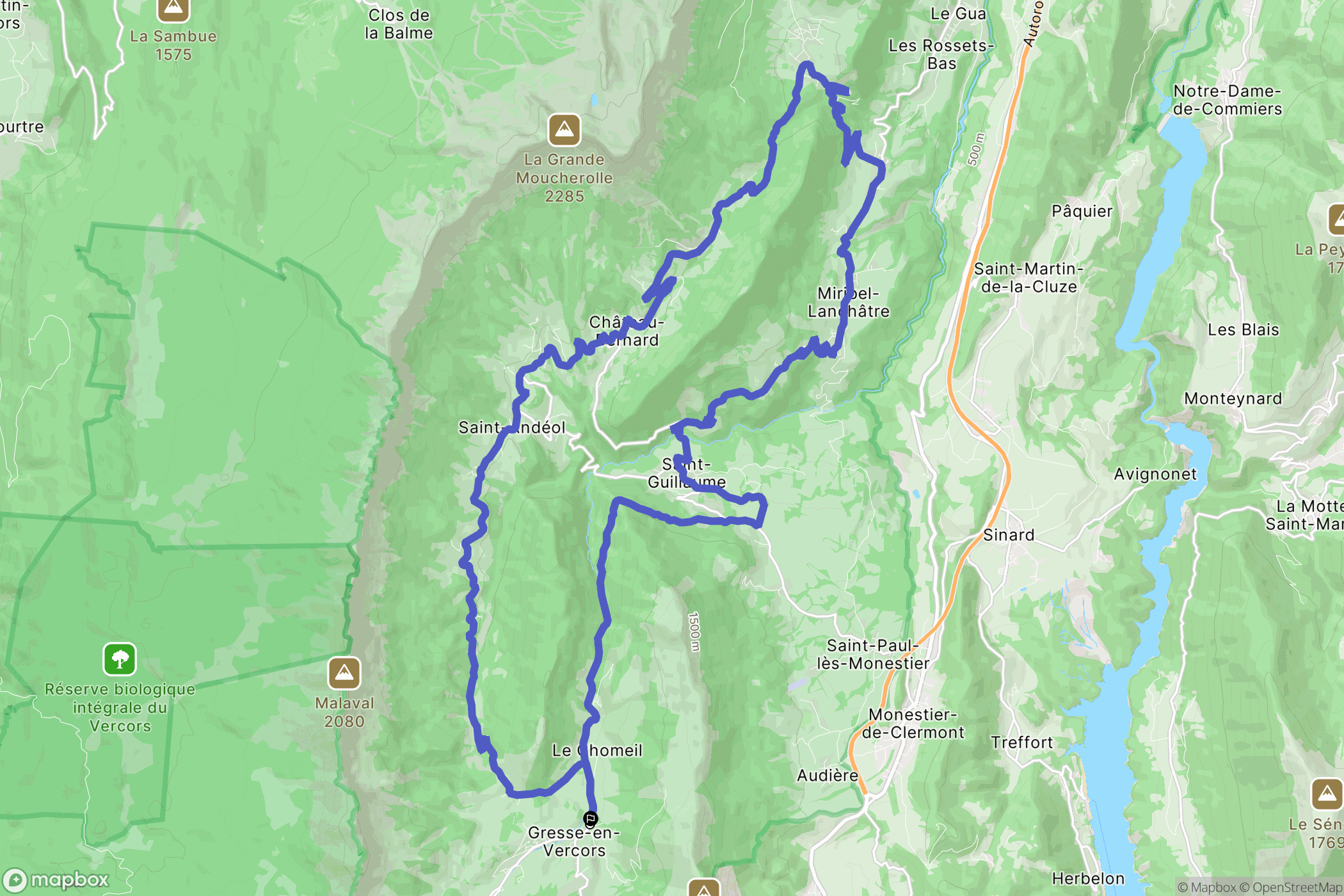 Gresse-en-Vercors : carte du parcours de randonnée - France
