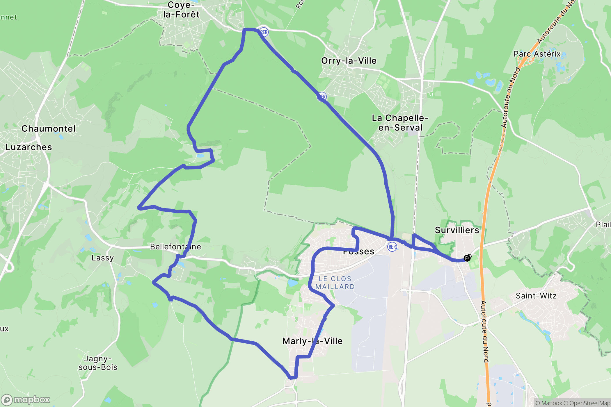 Survilliers : carte du parcours de randonnée - France