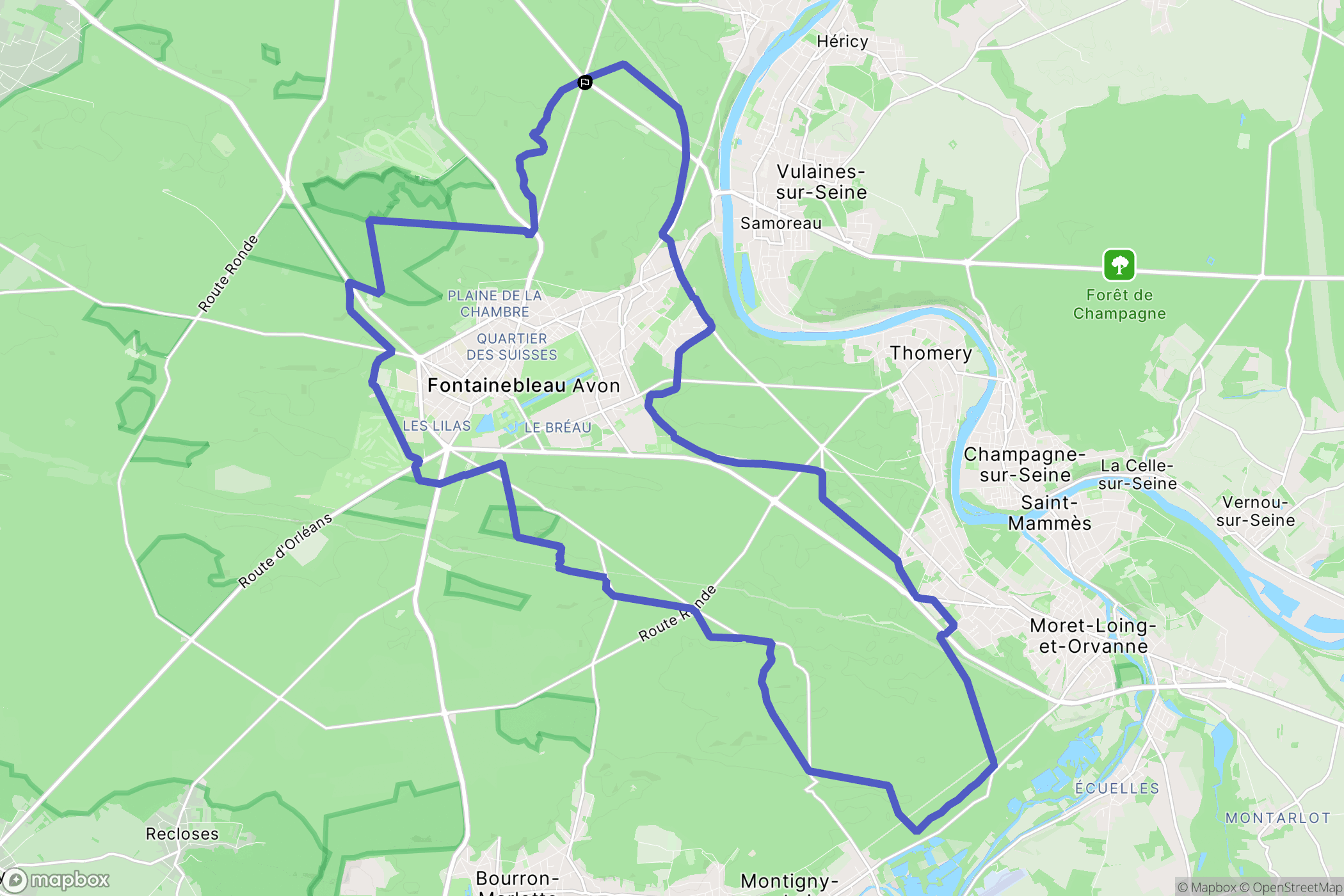 Fontainebleau : carte du parcours de randonnée - France