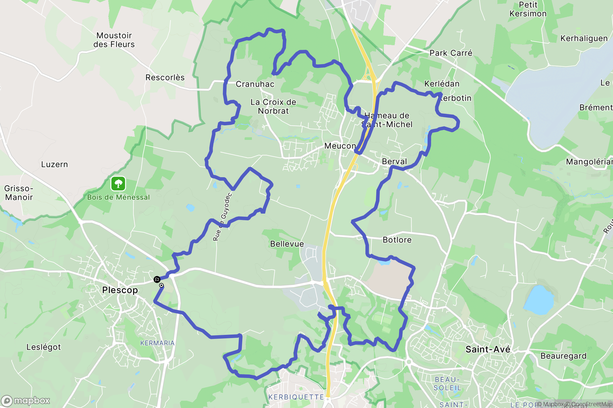 Plescop : carte du parcours de randonnée - France