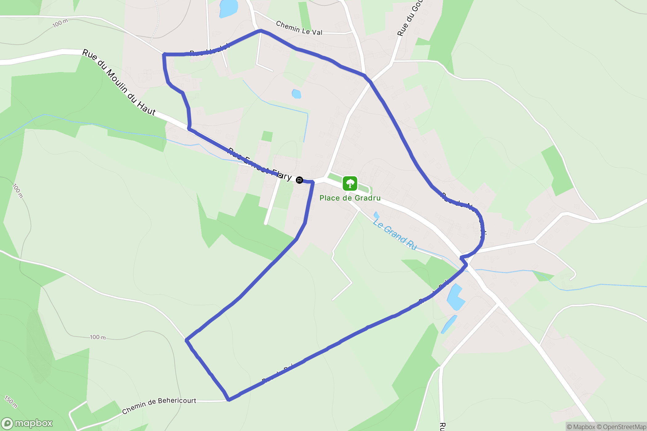 Grandrû : carte du parcours de randonnée - France
