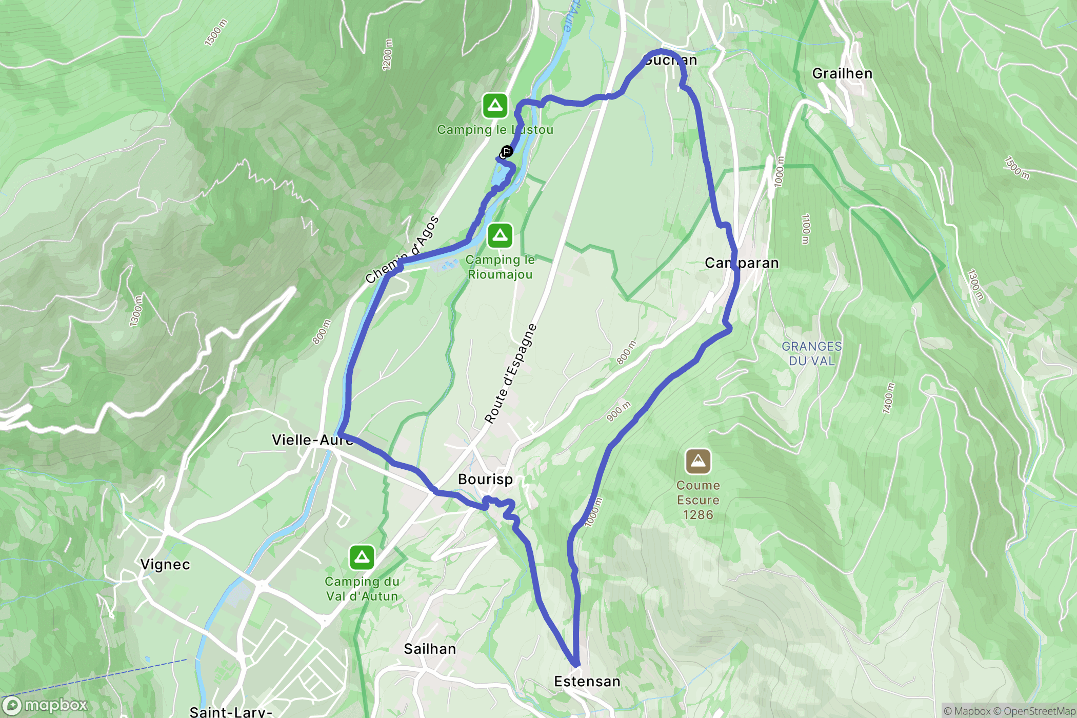 Vielle Aure, : carte du parcours de randonnée - France