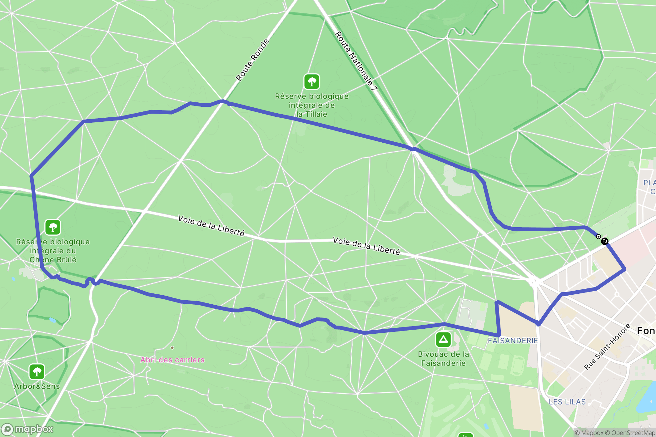 Fontainebleau : carte du parcours de randonnée - France