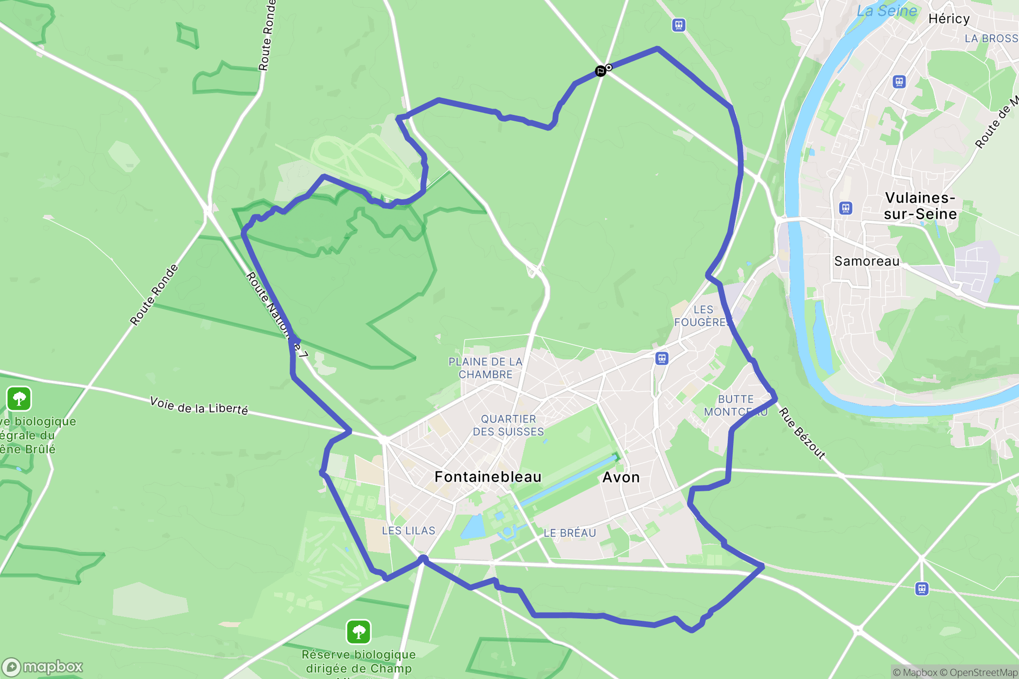 Fontainebleau : carte du parcours de randonnée - France