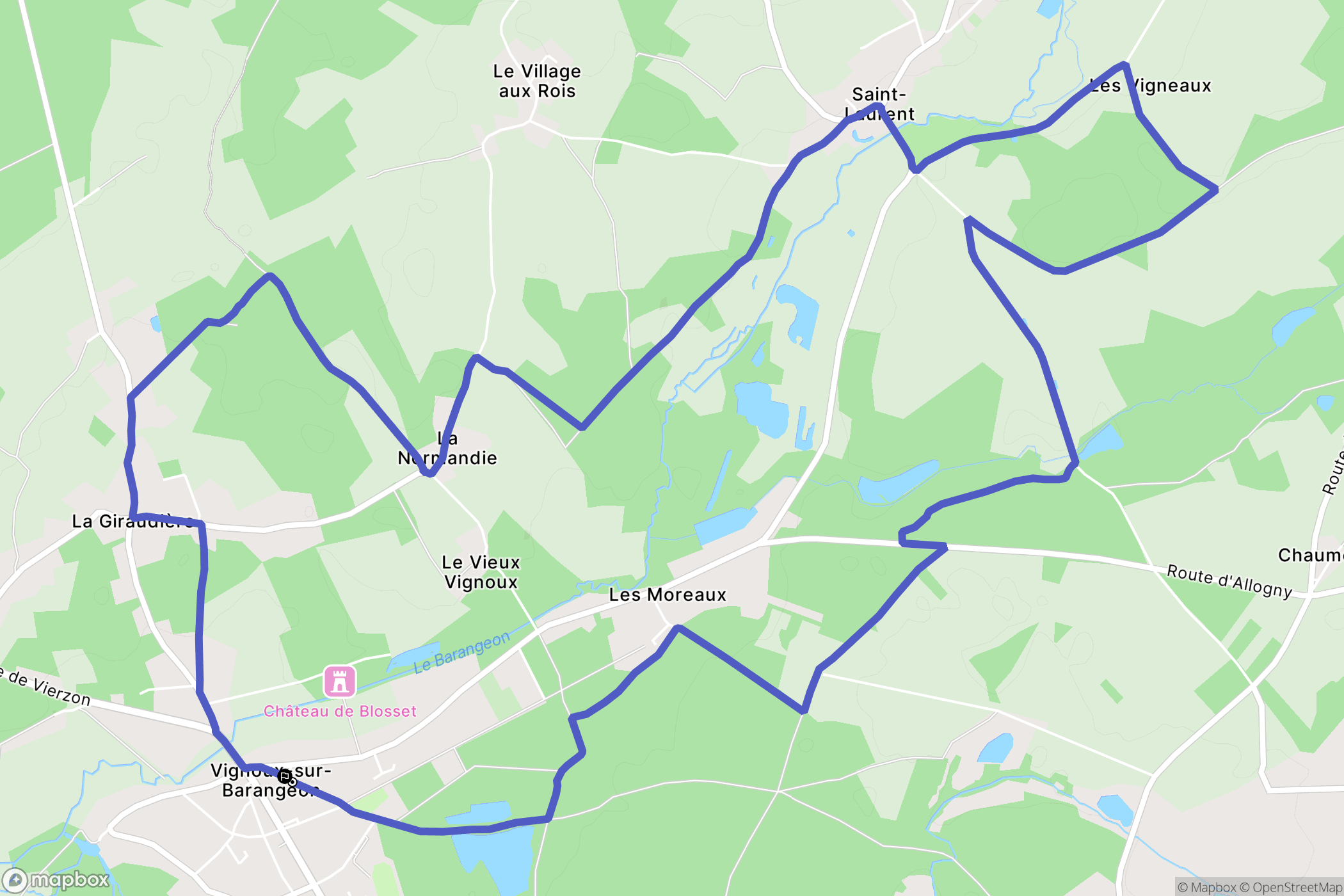 Vignoux-sur-Barangeon : carte du parcours de randonnée - France