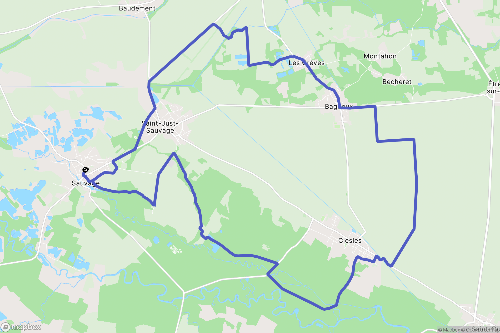 Saint-Just-Sauvage : carte du parcours de randonnée - France