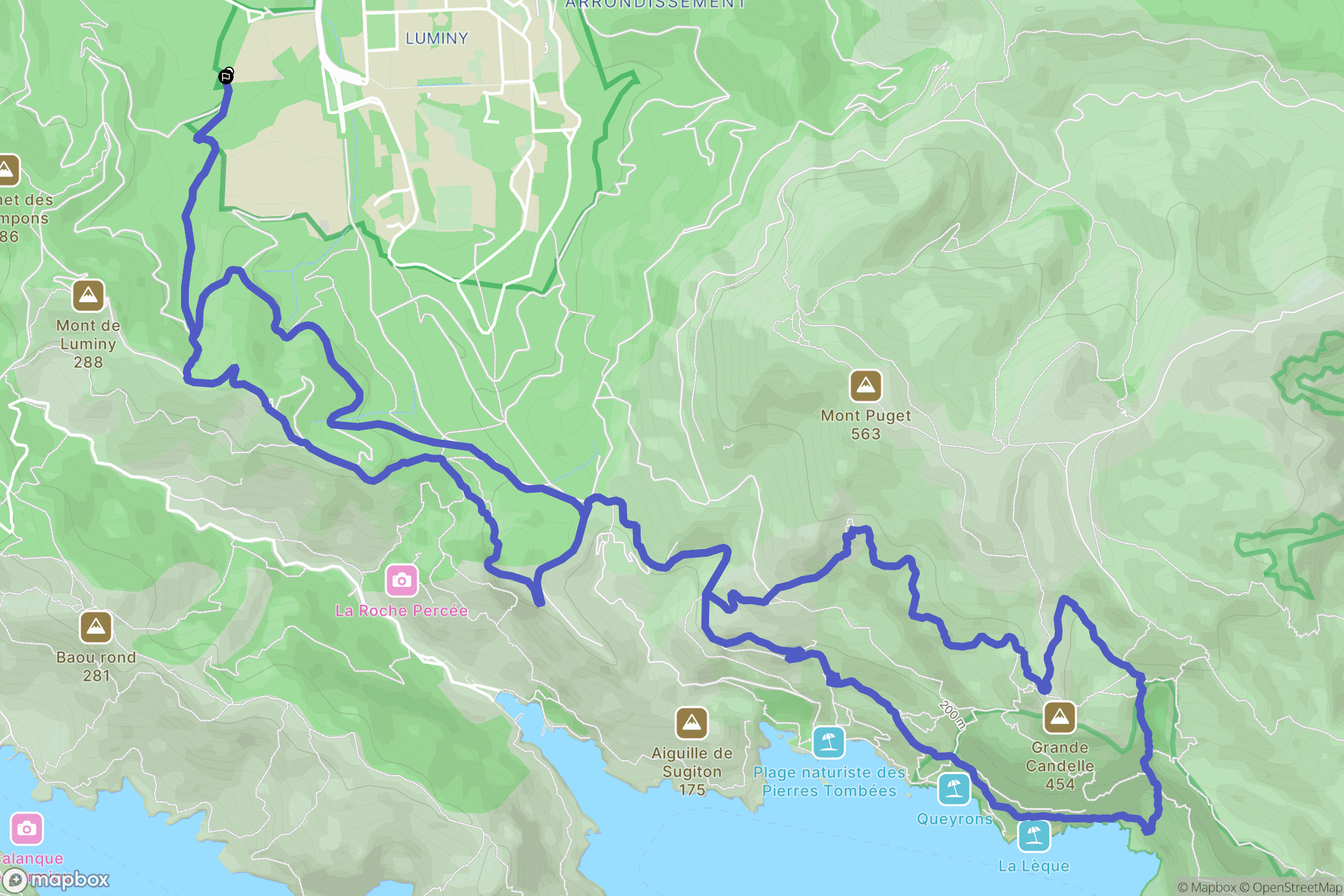 Marseille : carte du parcours de randonnée - France
