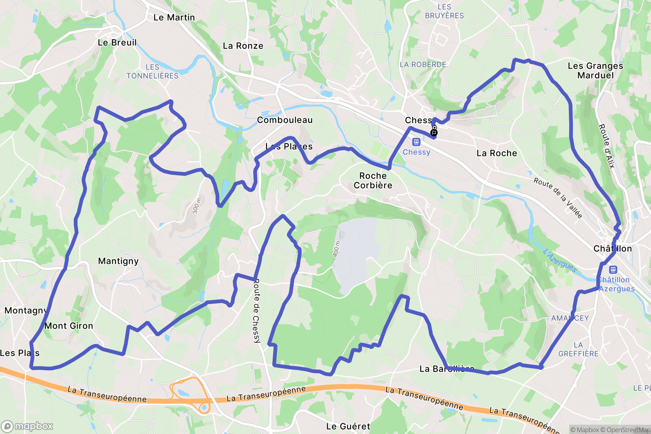 Chessy : carte du parcours de randonnée - France