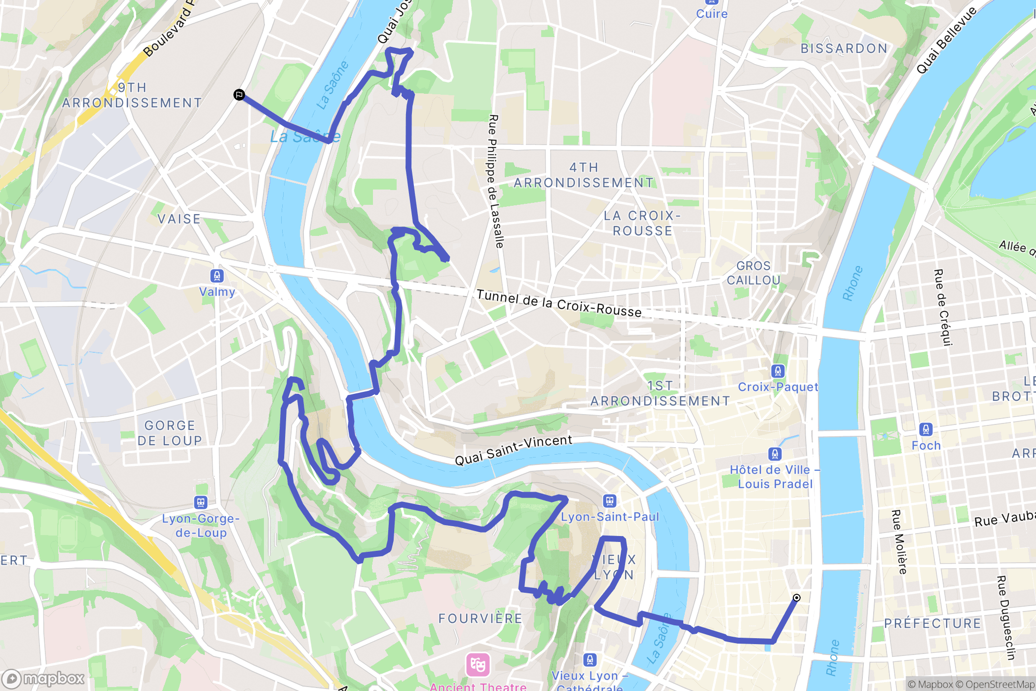Lyon : carte du parcours de randonnée - France