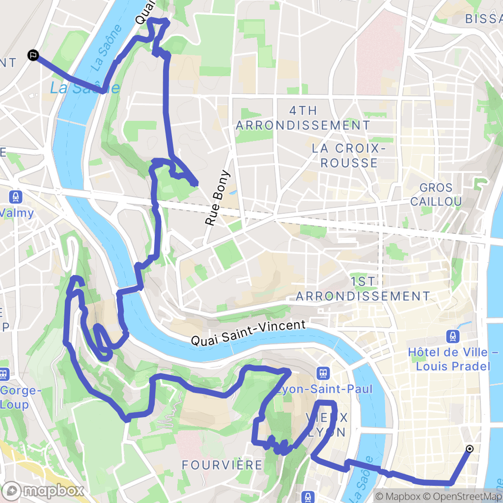 Lyon : carte du parcours de randonnée - France