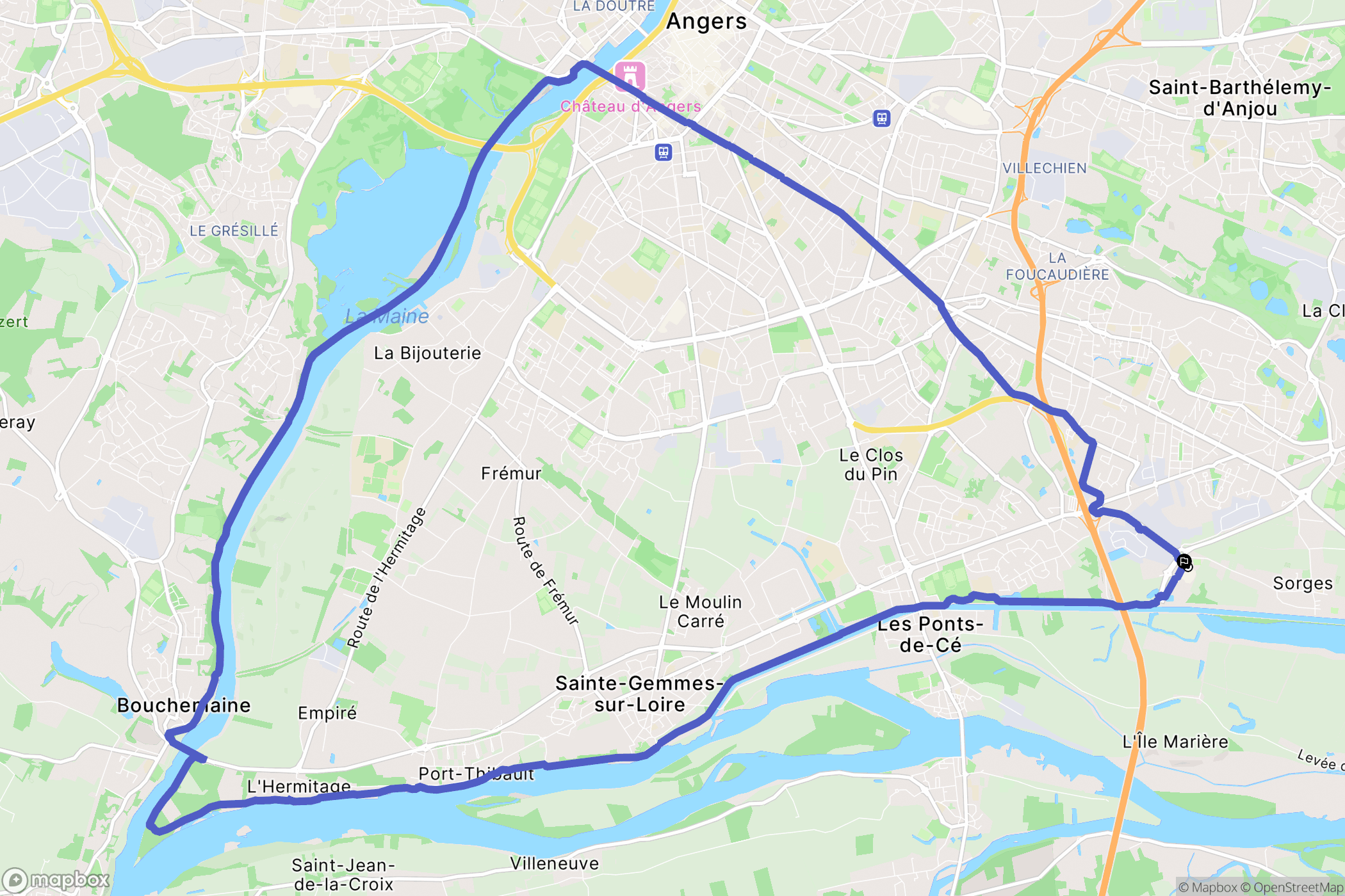 Les Ponts-de-Cé : carte du parcours de randonnée - France