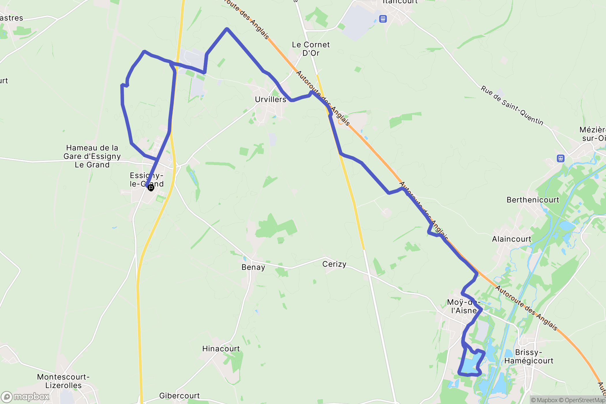 Essigny-le-Grand : carte du parcours de randonnée - France