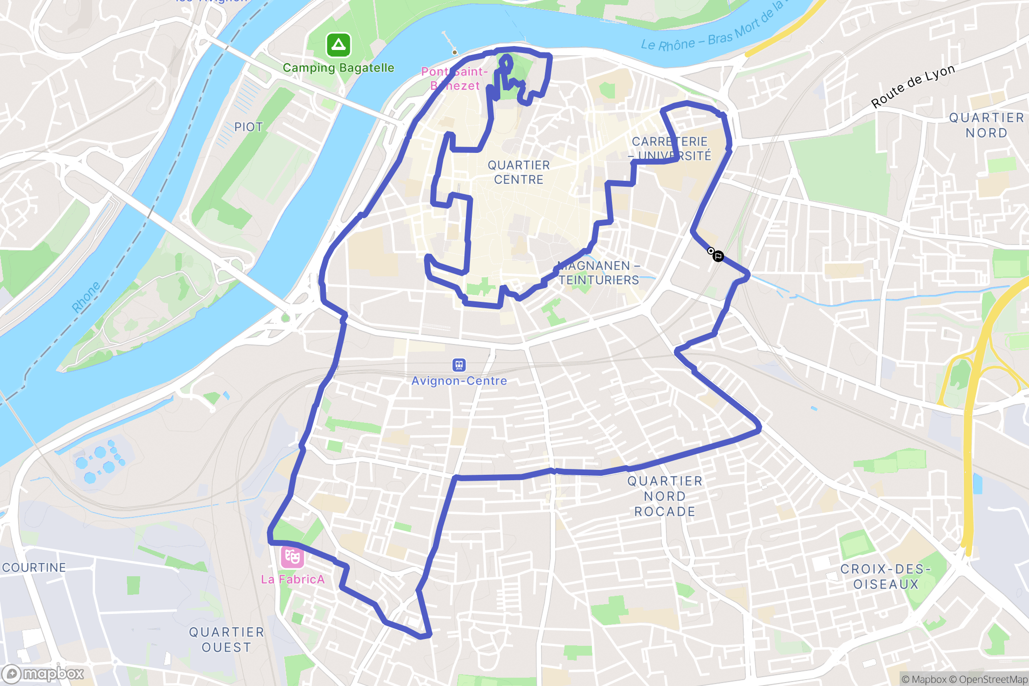 Avignon : carte du parcours de randonnée - France