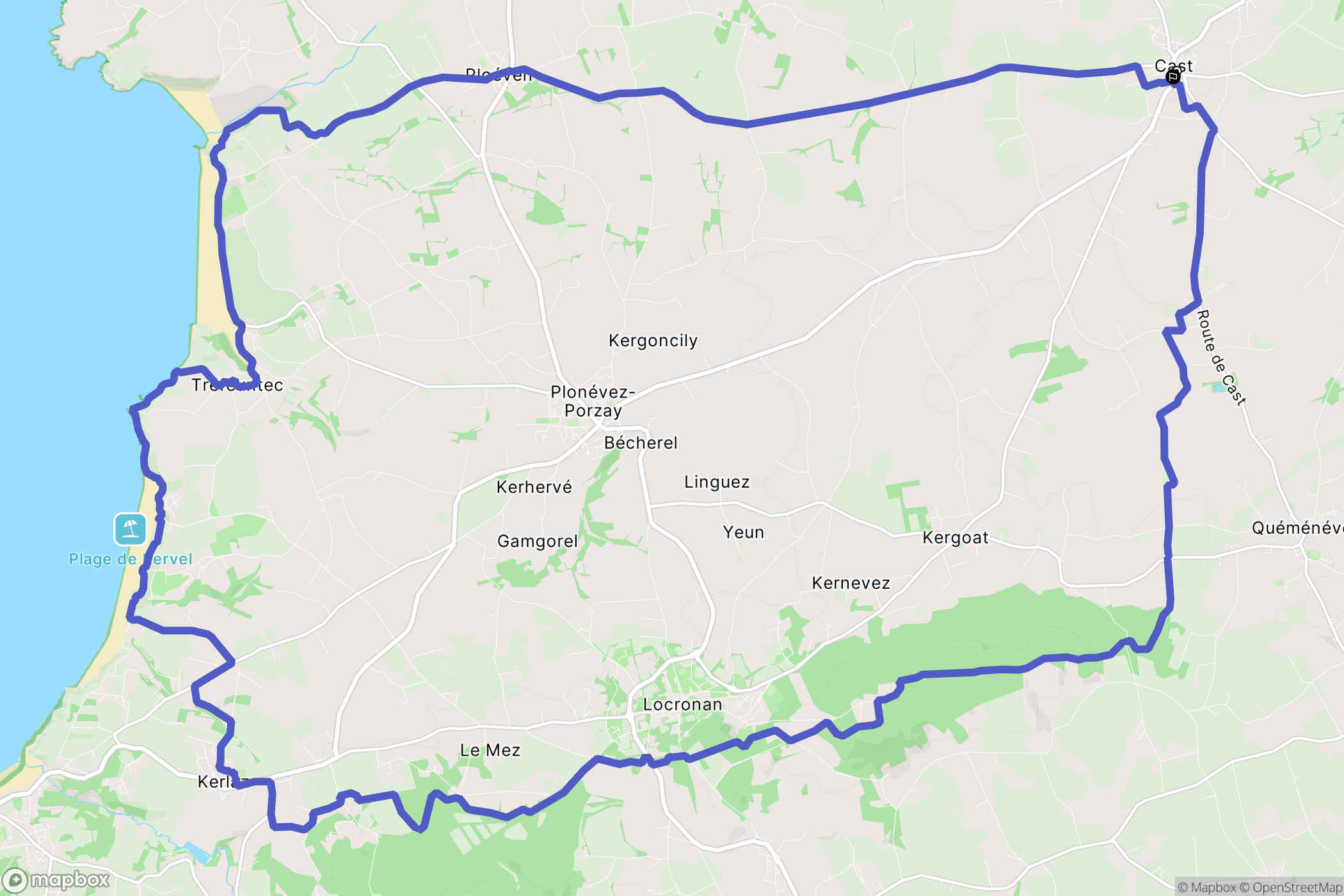 Cast : carte du parcours de randonnée - France